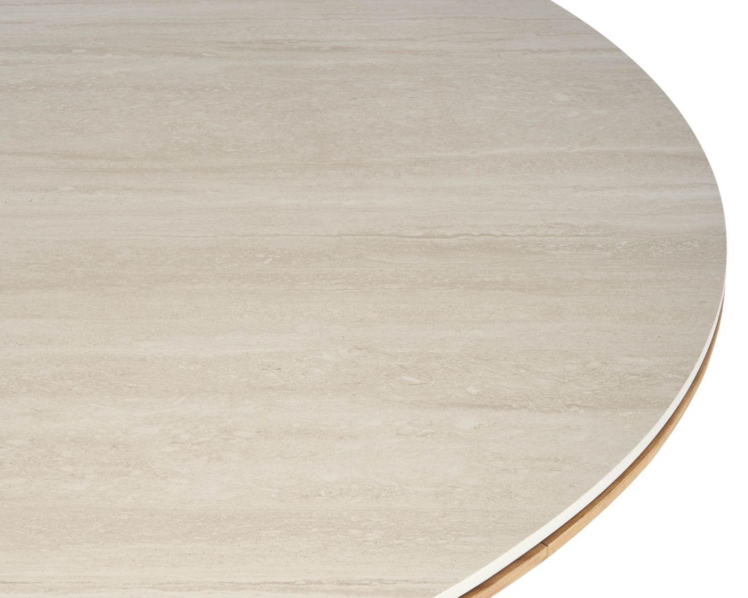 Table ronde intérieur ou extérieur 130 cm "Elsen" en teck massif plateau céramique effet travertin