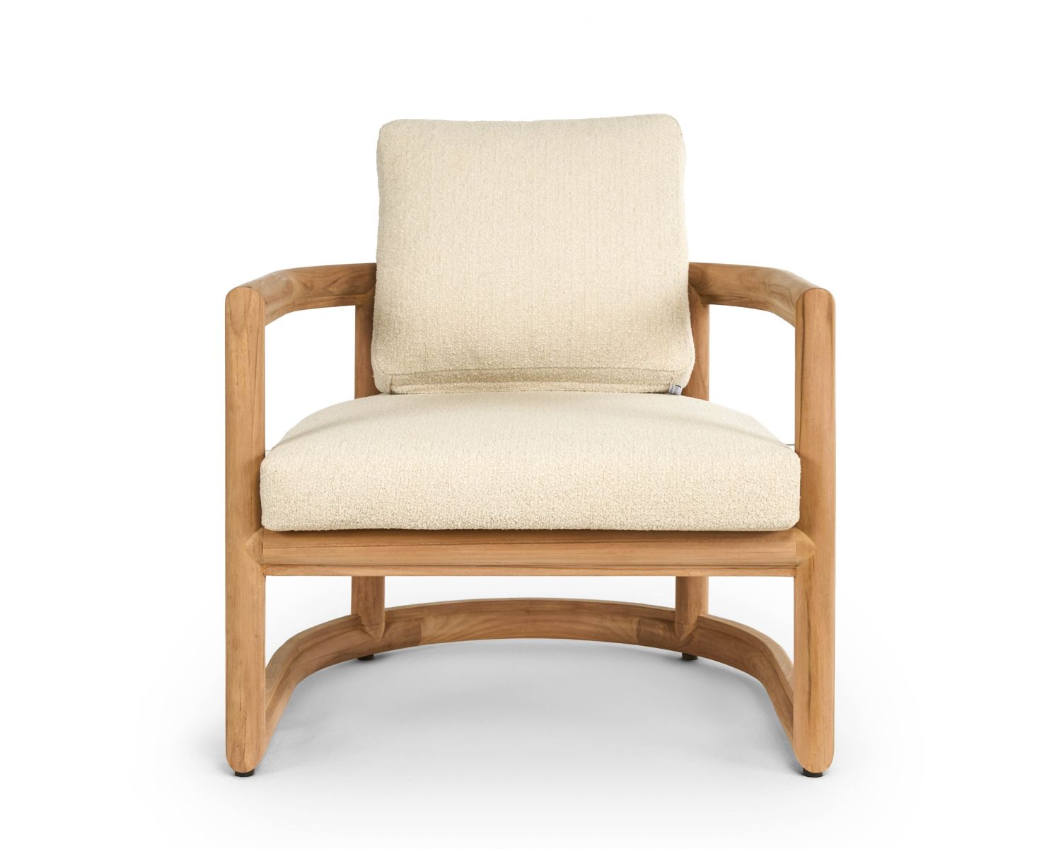 Fauteuil de jardin enveloppant "Alizé" en teck massif et coussins bouclette écru