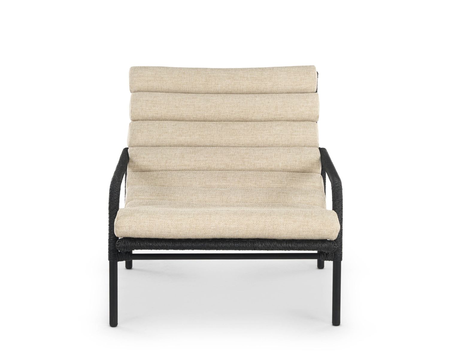 Fauteuil lounge esprit Riviera "Alizé" noir avec coussin matelassé écru