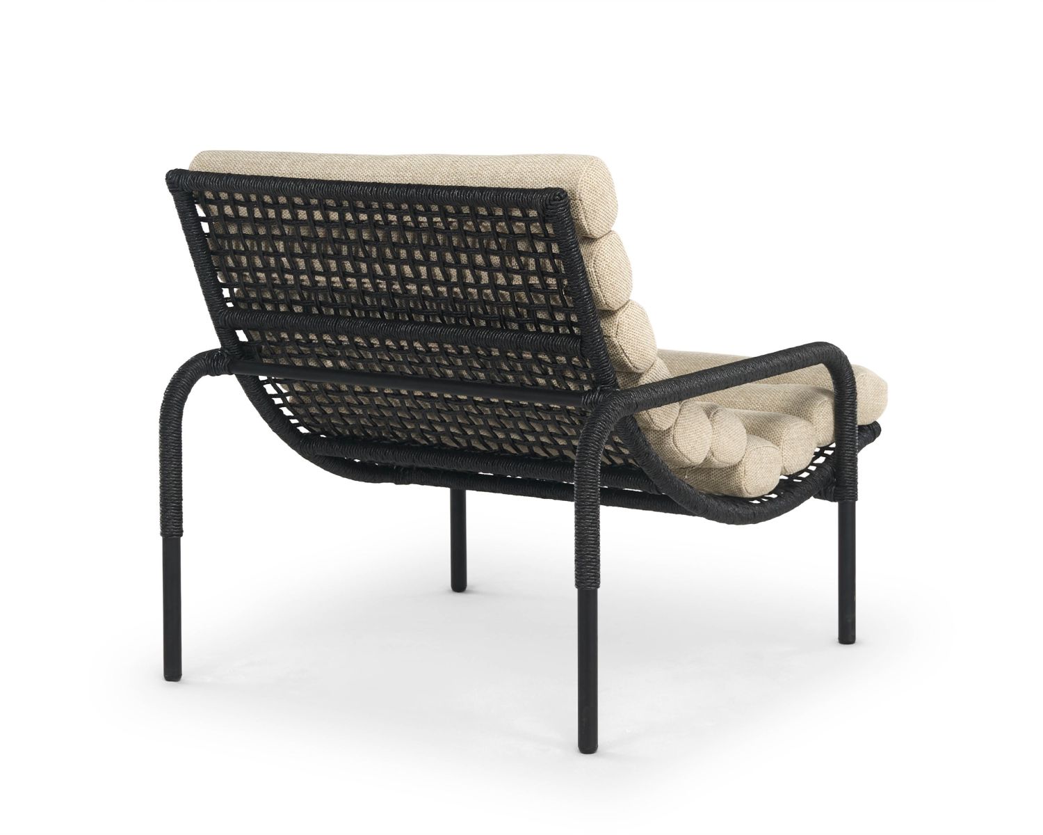 Fauteuil lounge esprit Riviera "Alizé" noir avec coussin matelassé écru