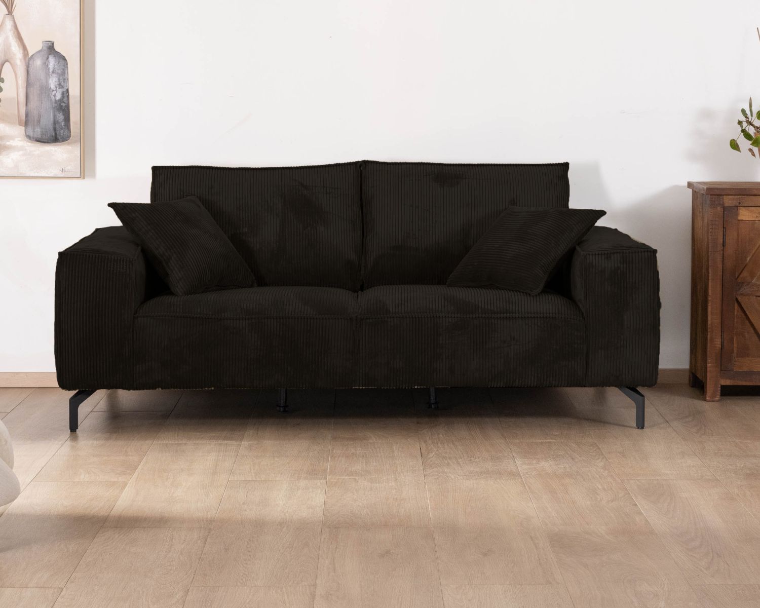 Canapé confort 3 places en velours côtelé coloris anthracite "Pueblo"