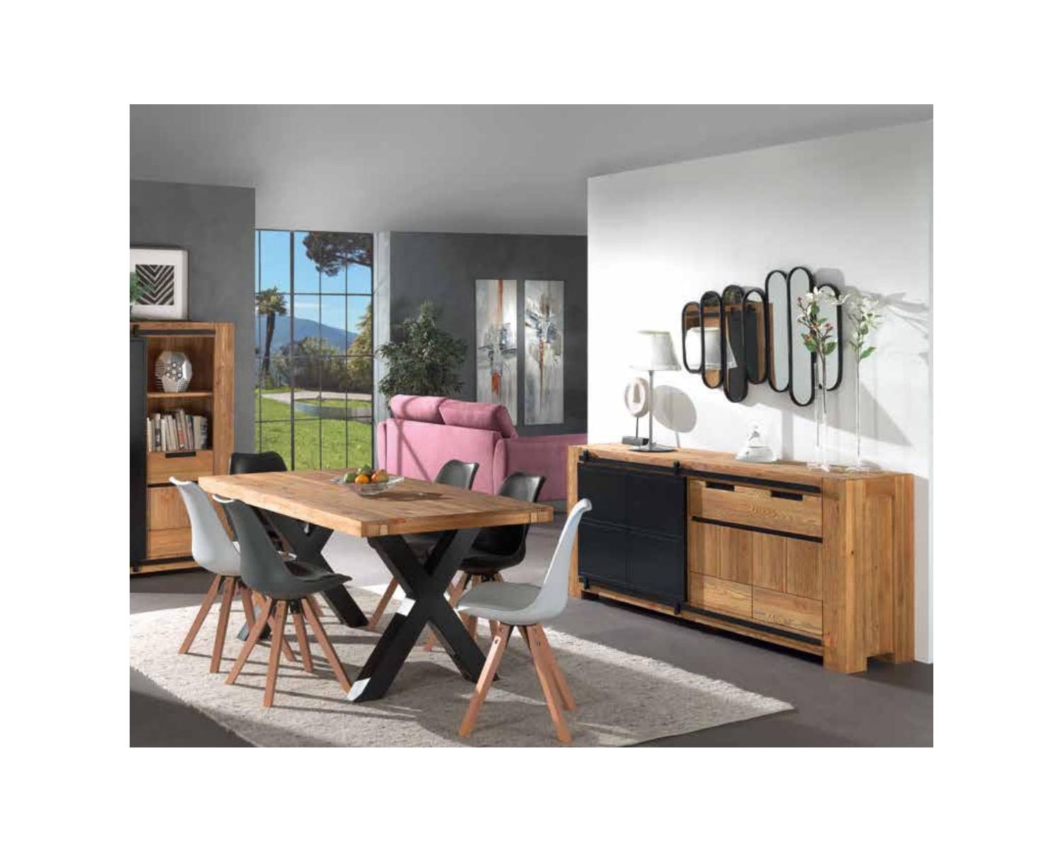 Meuble TV métal et bois avec porte coulissante 180cm "Cooper" Casita