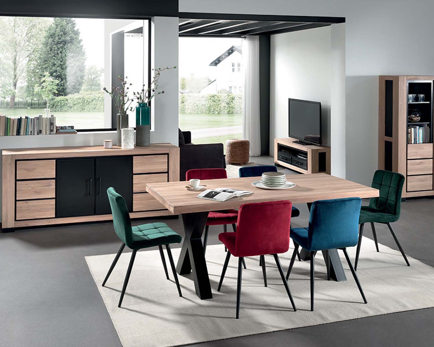 Buffet bas contemporain en chêne massif 4 portes "Cleveland"