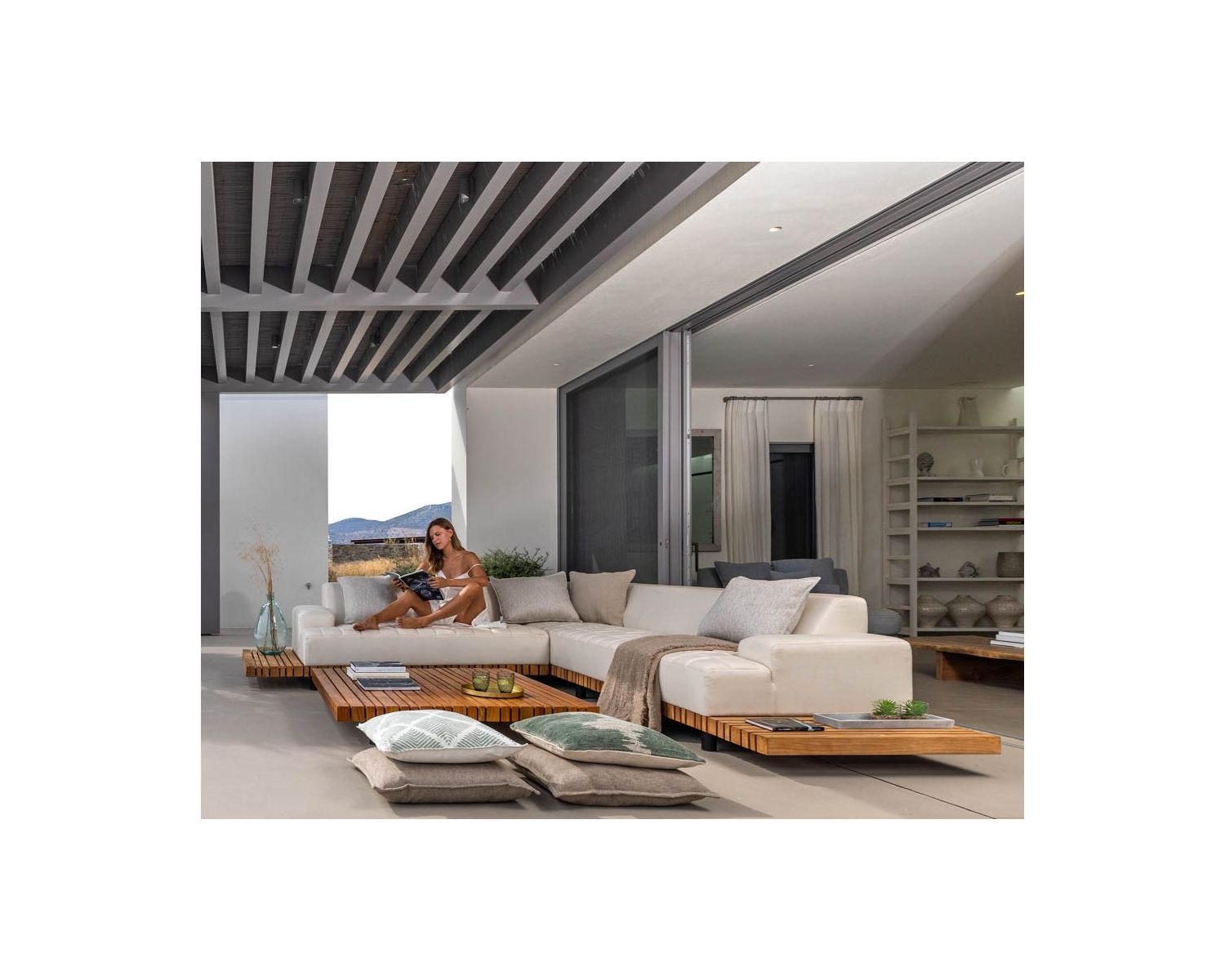 Canapé d'extérieur avec retour gauche tissu Sunbrella écru " Lombok"