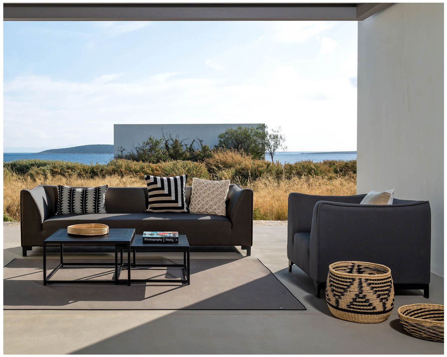 Ensemble de jardin gris foncé aluminium et tissu Sunbrella "Andaman Island"