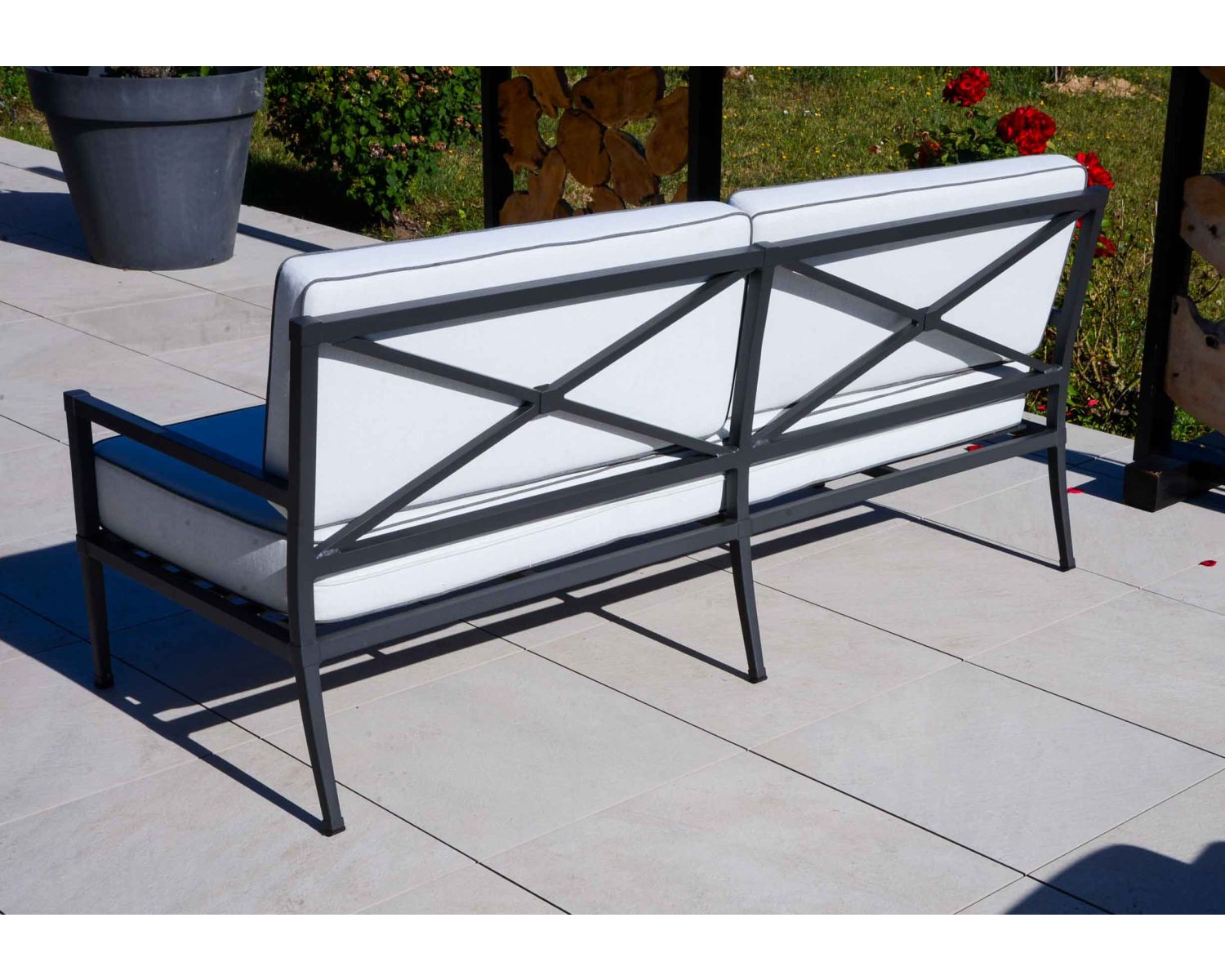 Salon de jardin classique gris 3 pièces en alu et tissu "Chambord"