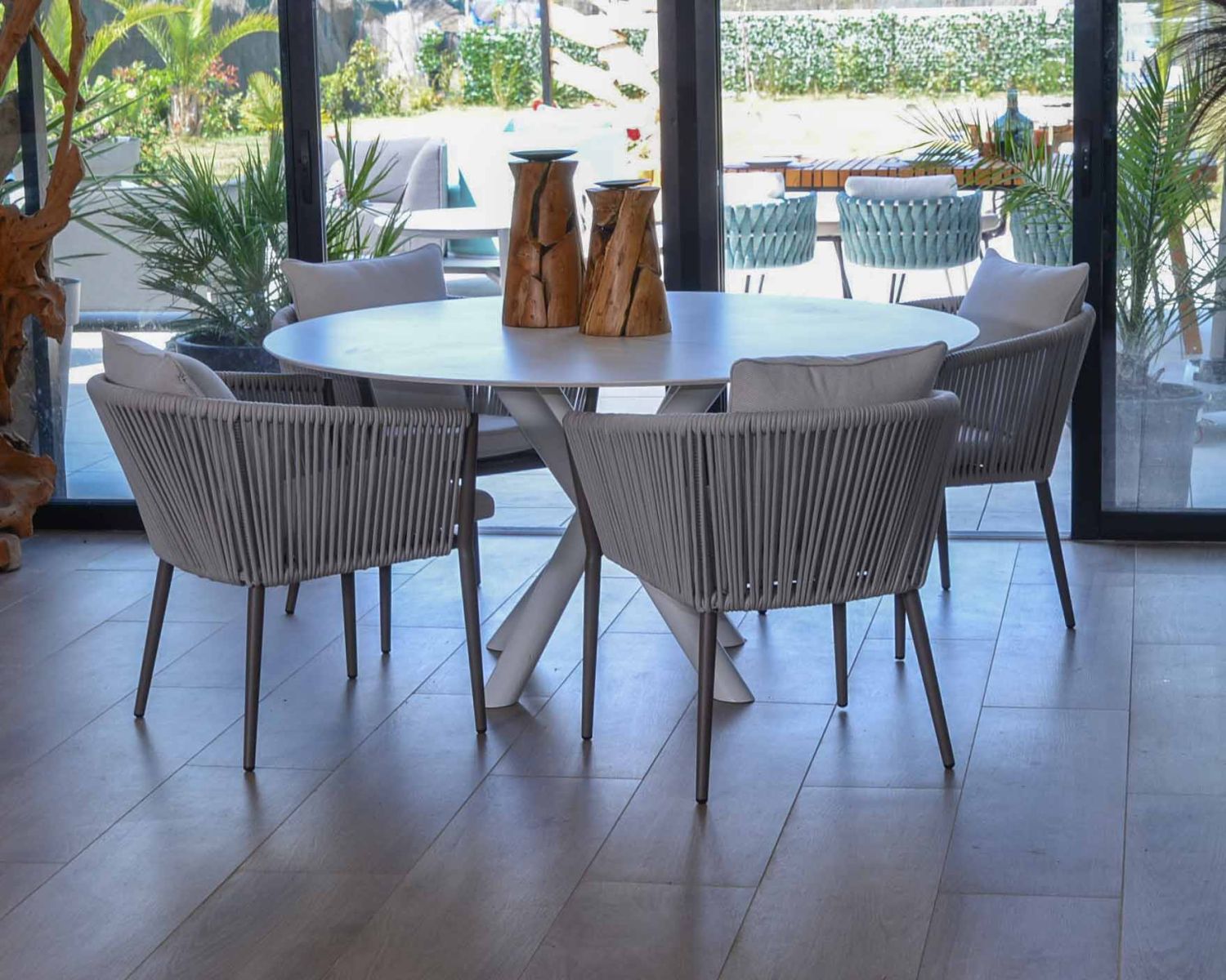 Lot de 2 chaises de jardin design tissu et alu champagne "Cheverny"