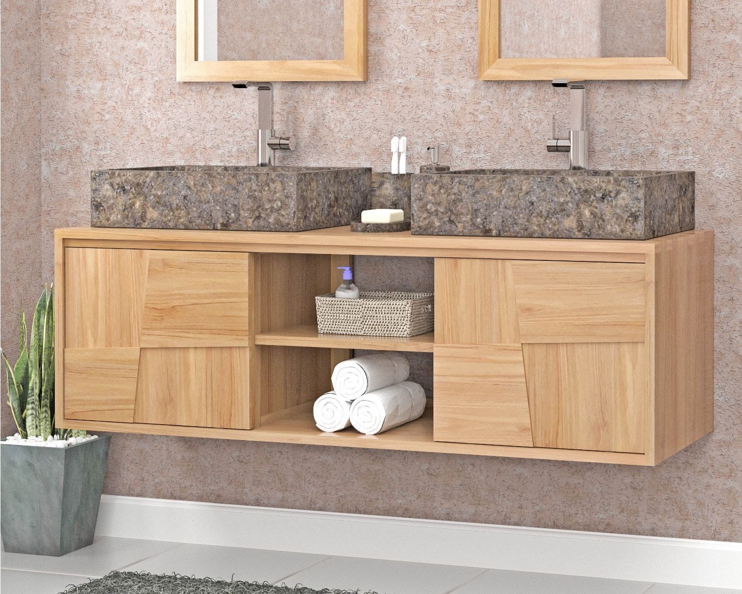 Vasque rectangulaire et design en marbre poli gris "Stone"