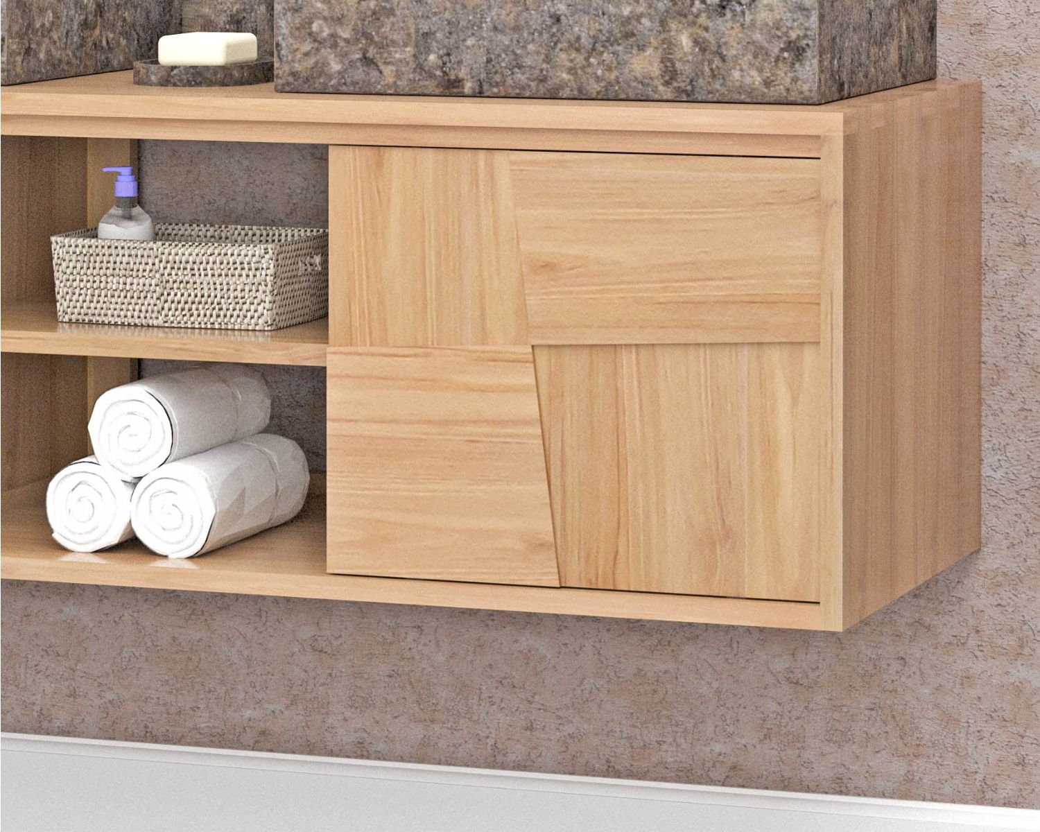 Meuble sous vasque suspendu en teck avec portes coulissantes 140 cm "Tao"