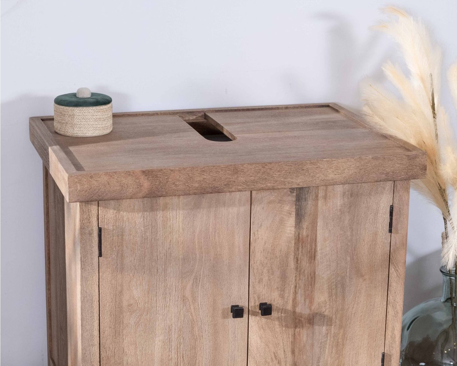 Meuble sous vasque double en manguier massif sablé 165cm "Maestro"