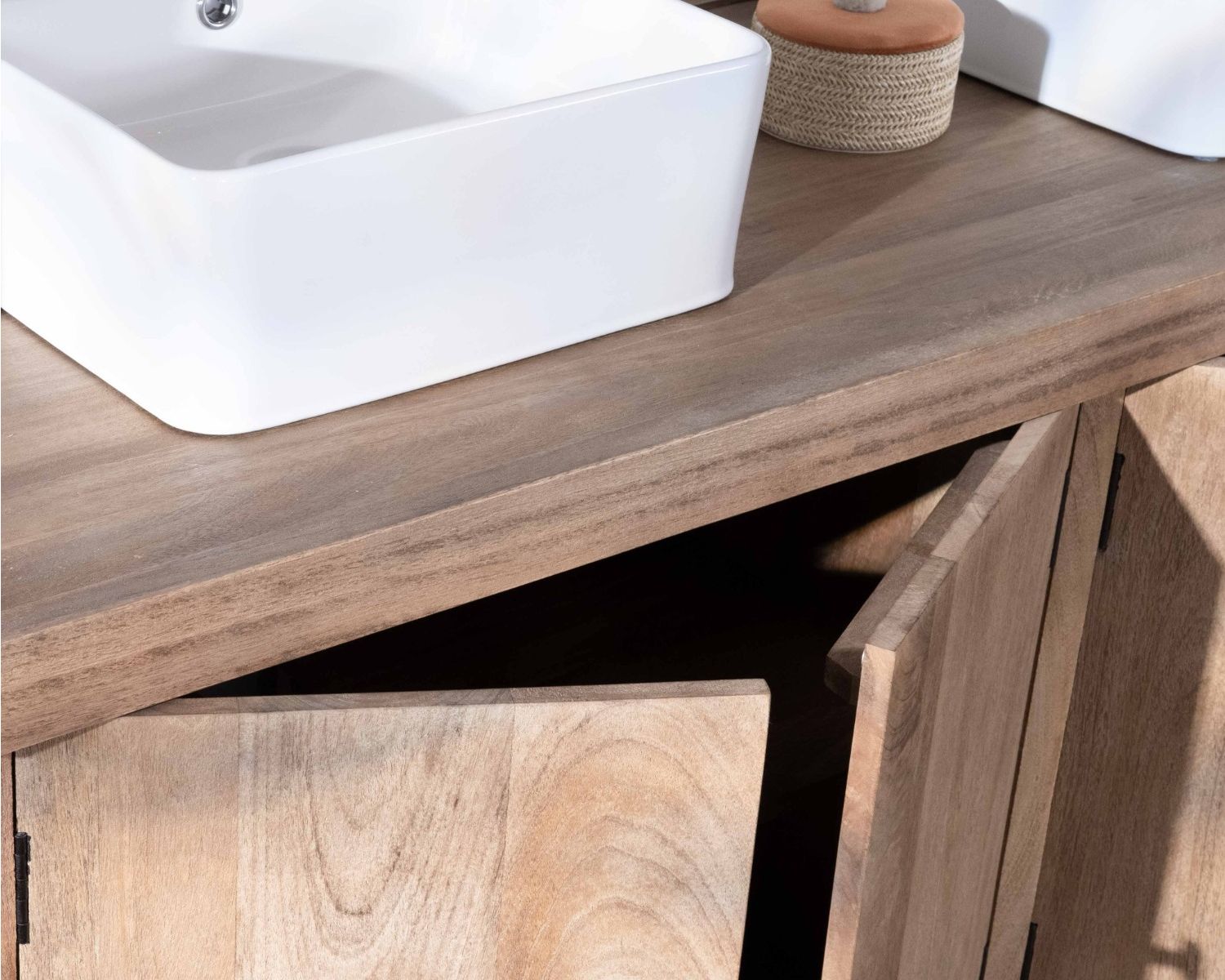 Meuble sous vasque double en manguier massif sablé 165cm "Maestro"