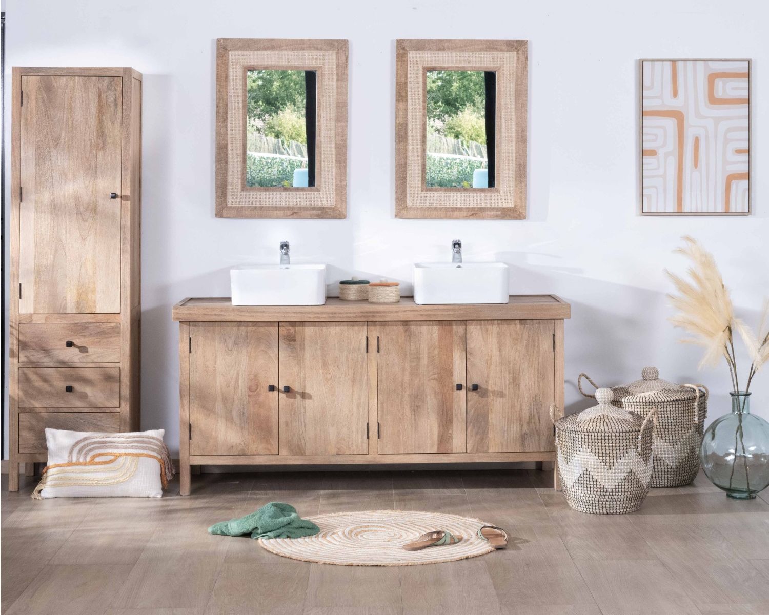 Miroir cadre bois et cannage style rétro romantique "Legacy"