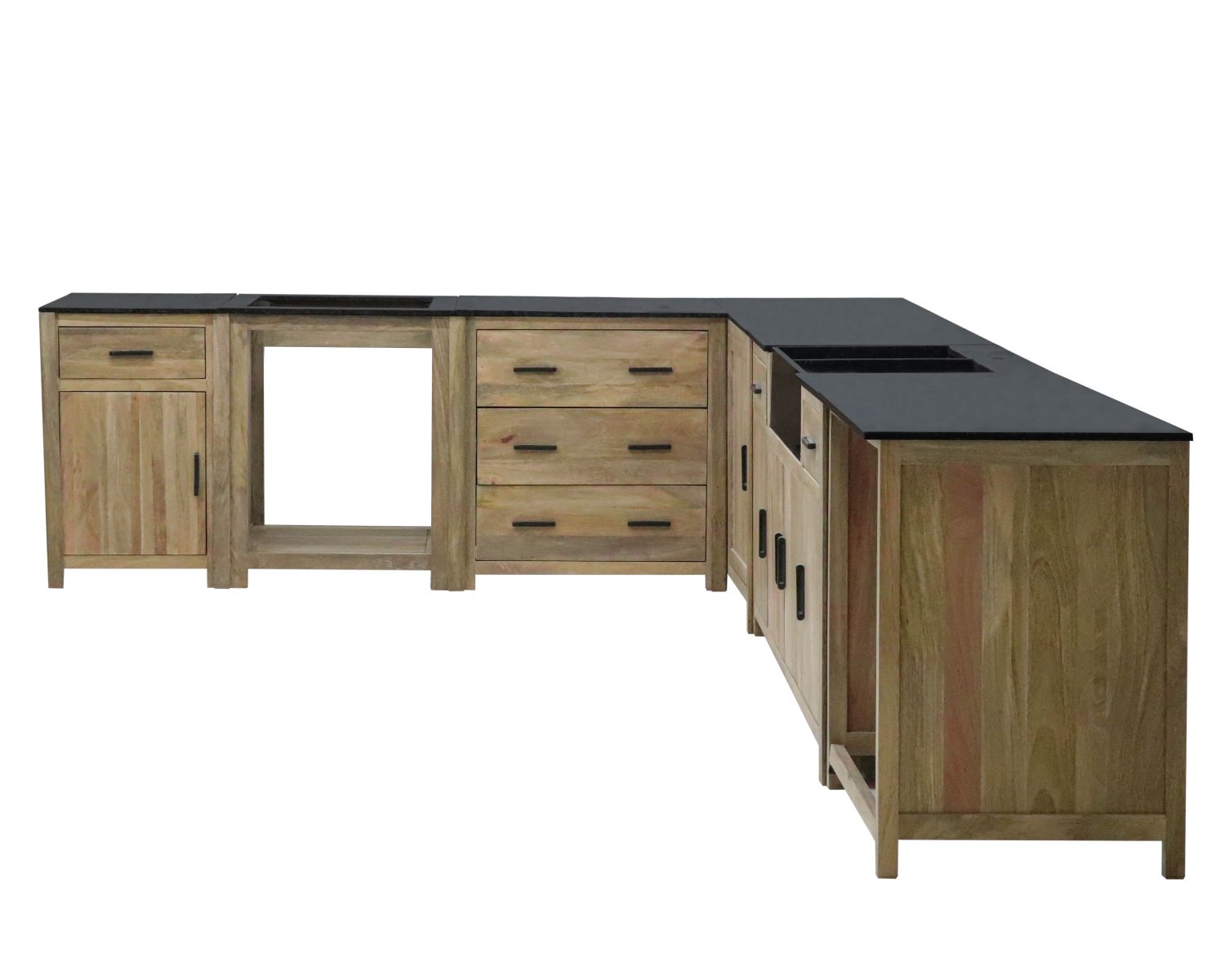 Meuble évier bois massif et pierre 164 cm "Grand Chef"