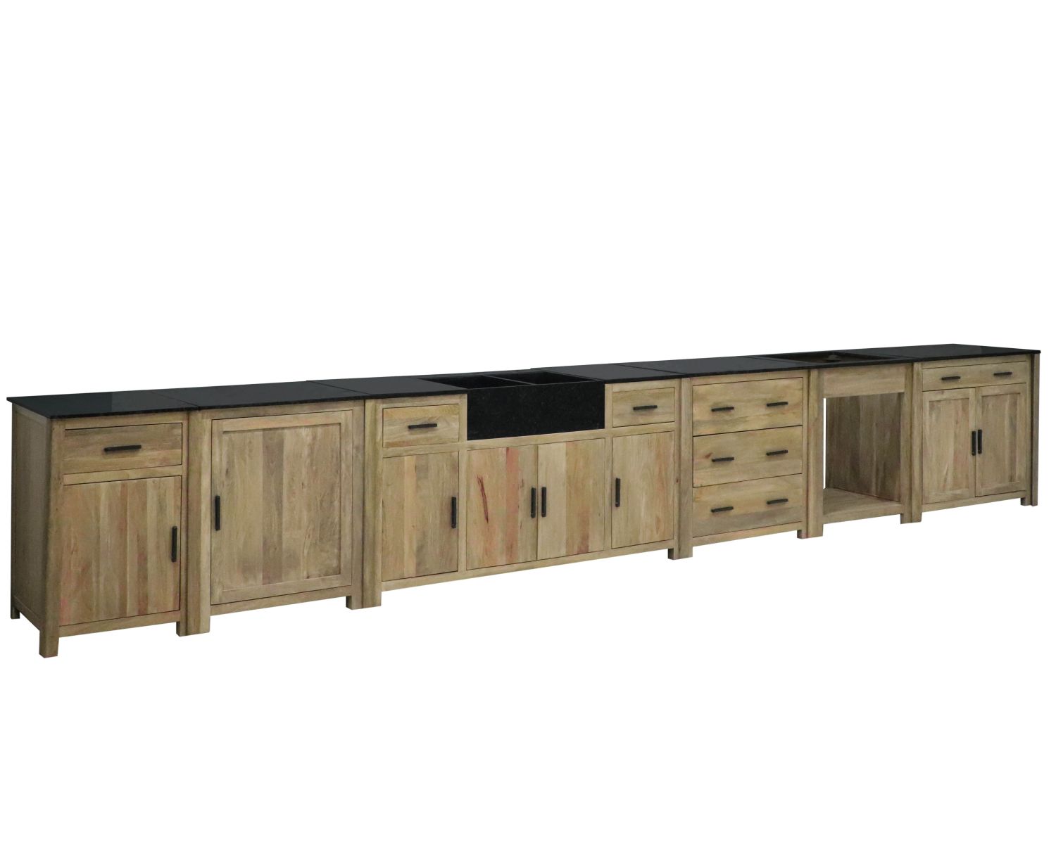 Meuble évier bois massif et pierre 164 cm "Grand Chef"