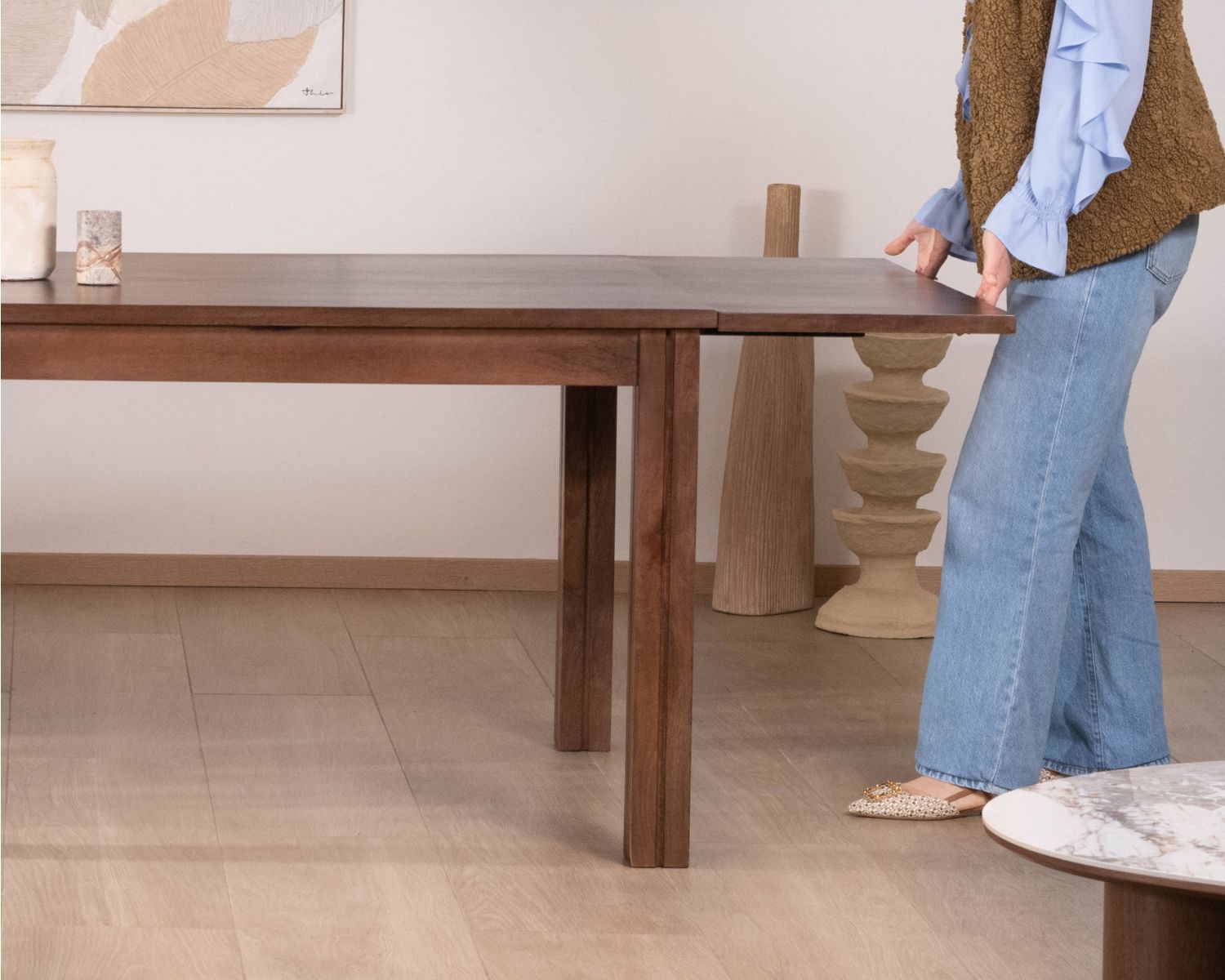 Table extensible en manguier massif teinte noyer "Sicora" 180 cm esprit zen