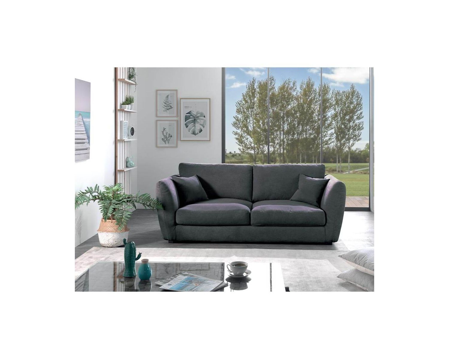 Canapé ultra confort 3/4 personnes tissu gris foncé "Soring"