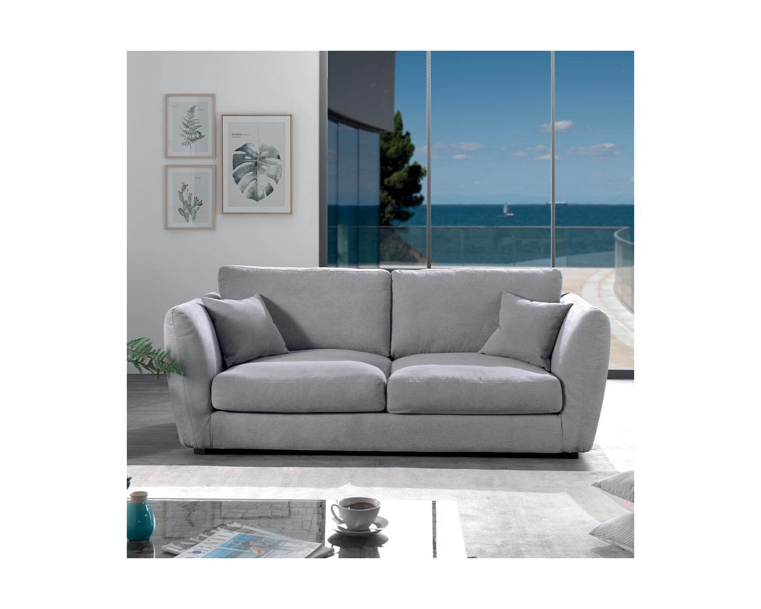 Canapé convertible gris clair 3/4 places "Soring"