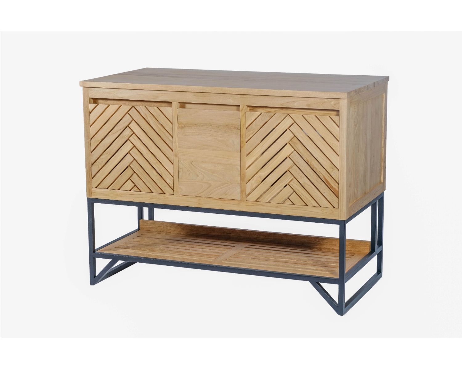 Meuble sous vasque en teck pieds métal et étagère 105 cm "Cali"