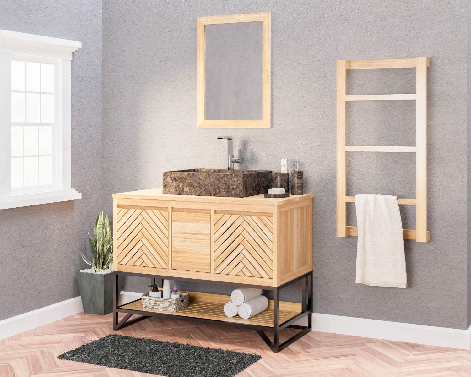 Miroir rectangulaire cadre en teck 50x70 cm