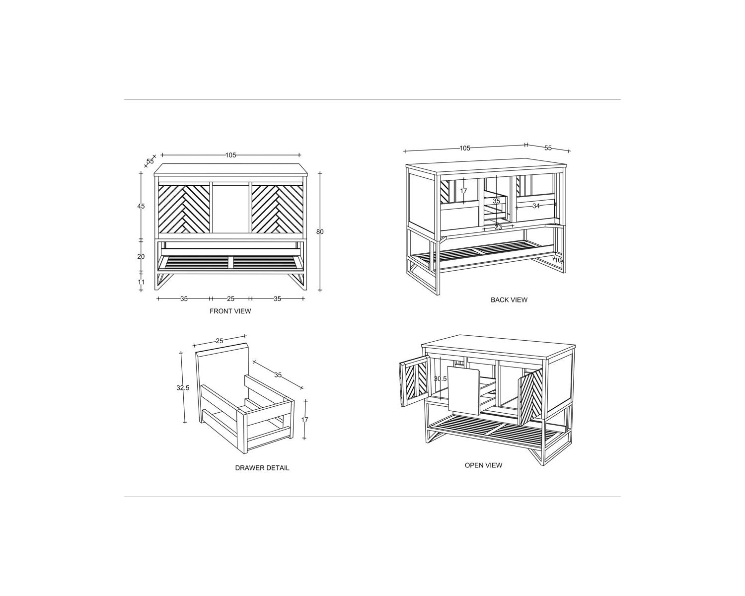 Meuble sous vasque en teck pieds métal et étagère 105 cm "Cali"