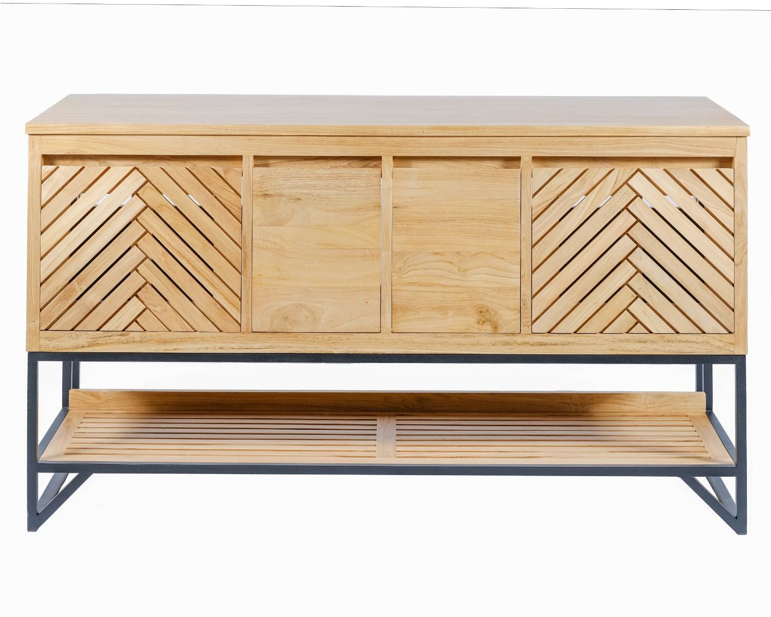 Meuble sous vasque en teck pieds métal et étagère 140 cm "Cali"