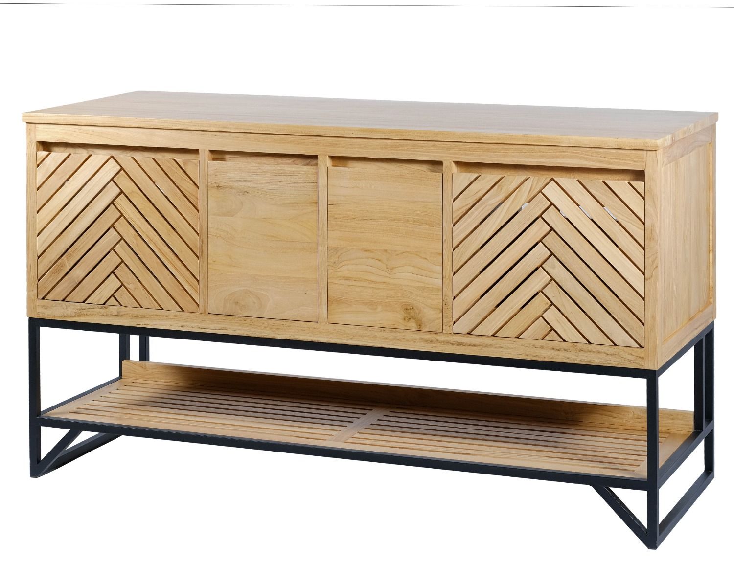 Meuble sous vasque en teck pieds métal et étagère 140 cm "Cali"