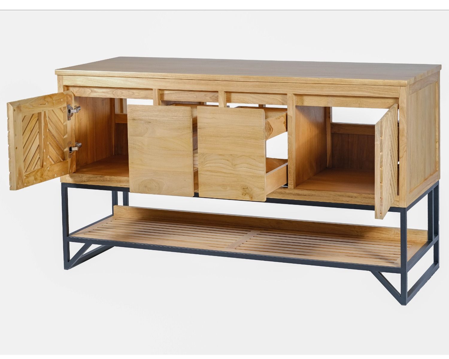 Meuble sous vasque en teck pieds métal et étagère 140 cm "Cali"