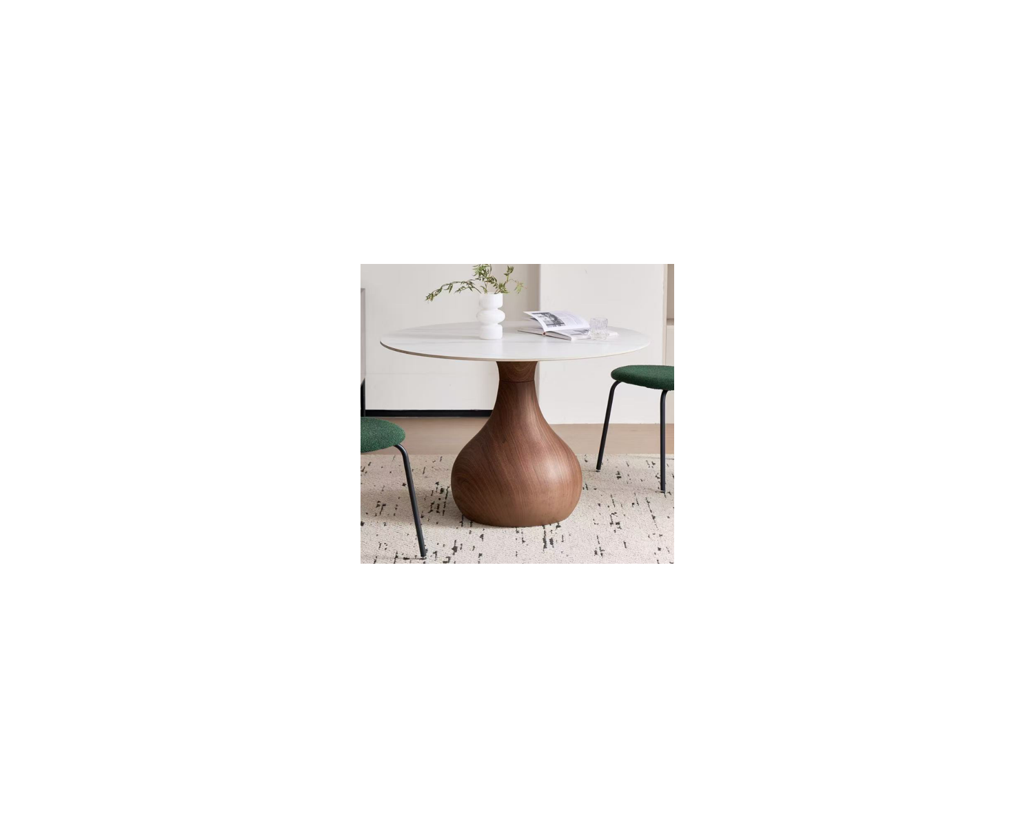 Table de repas esprit scandinave plateau rond en céramique "Cyléa" piètement effet bois