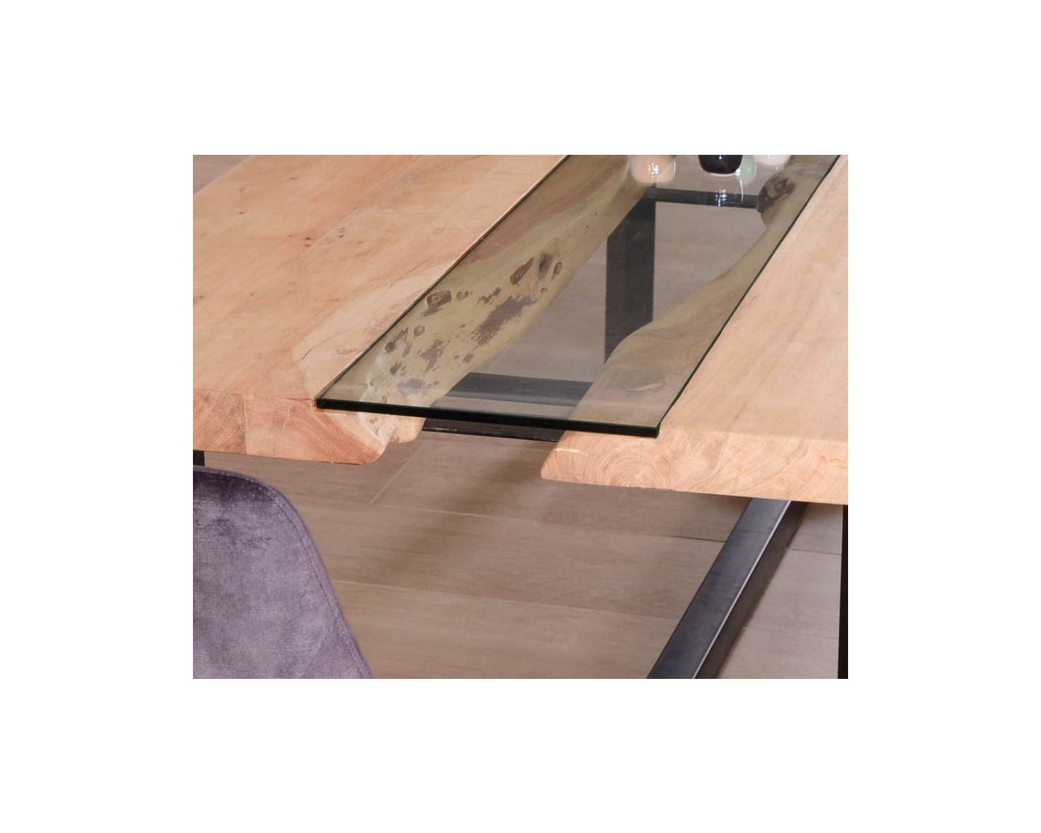 Table à manger contemporaine métal, bois et verre "Cassiopée" 280 cm