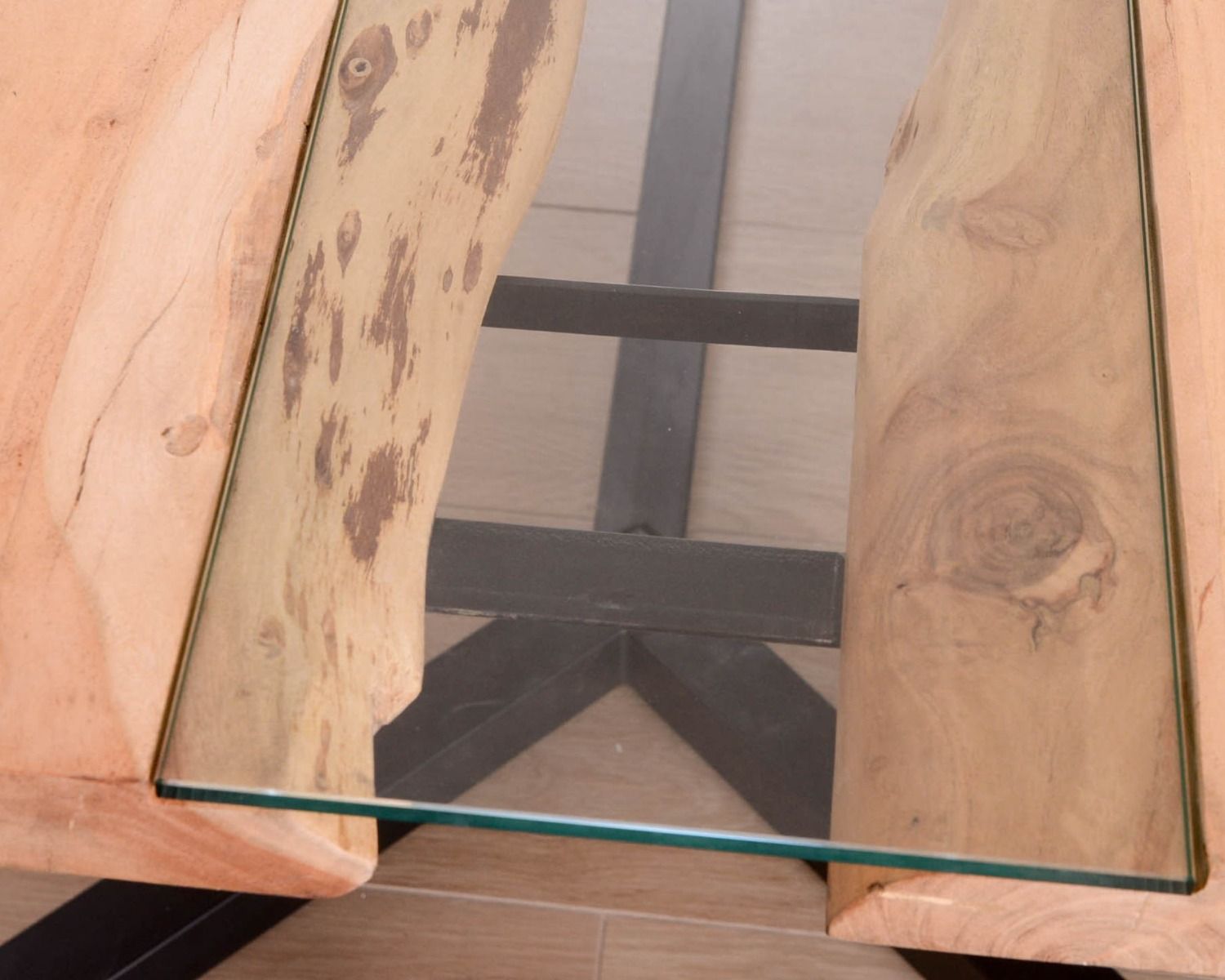 Table à manger contemporaine métal, bois et verre "Cassiopée" 280 cm