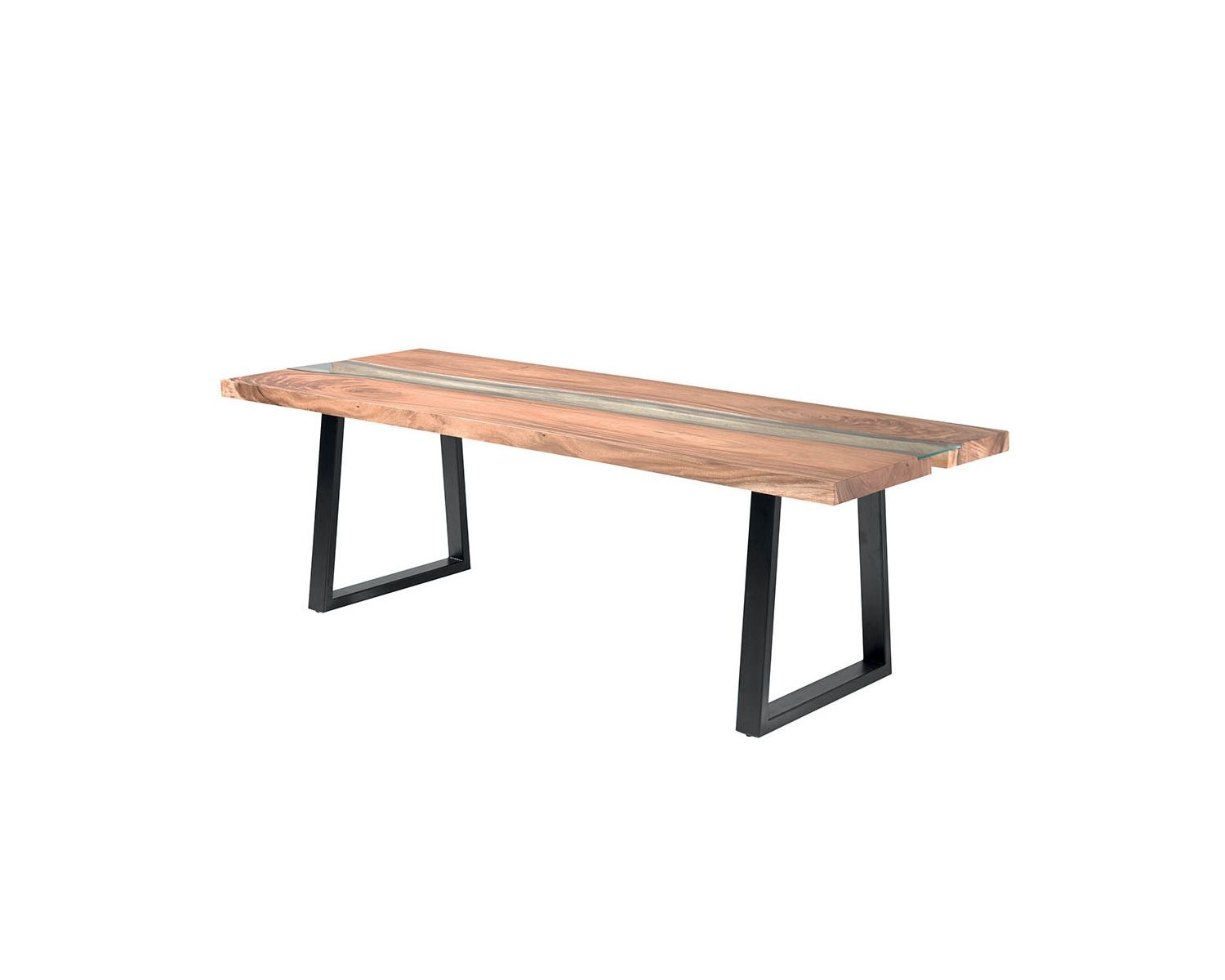 Grande table de repas contemporaine en verre, métal et bois "Zenia"