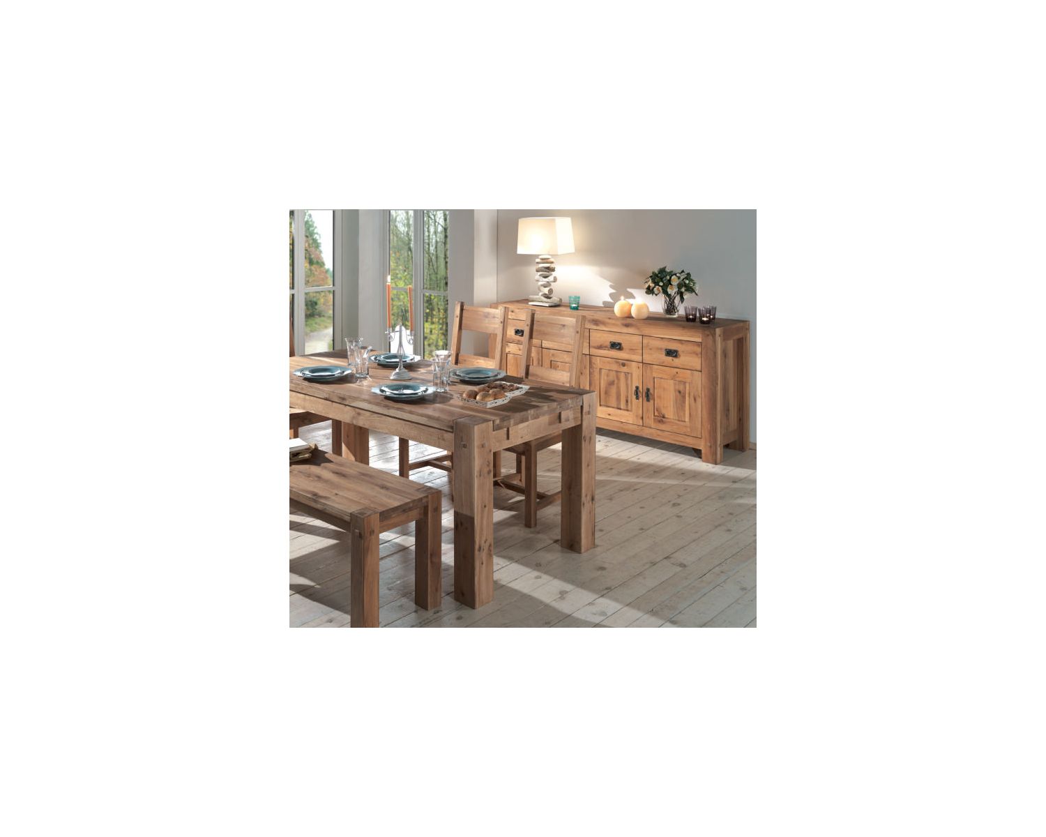 Buffet bas en chêne massif huilé 4 portes 4 tiroirs "Lodge Casita"