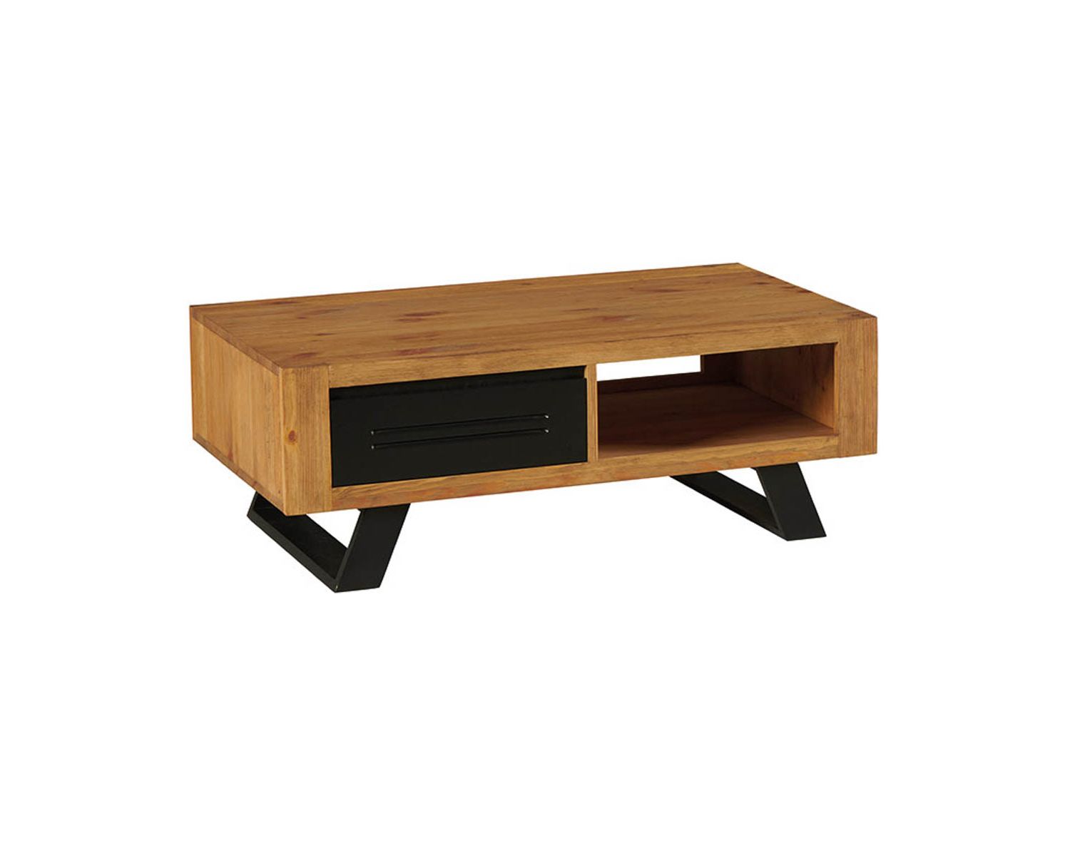 Table basse industrielle bicolore en bois massif avec tiroir "Cardiff"