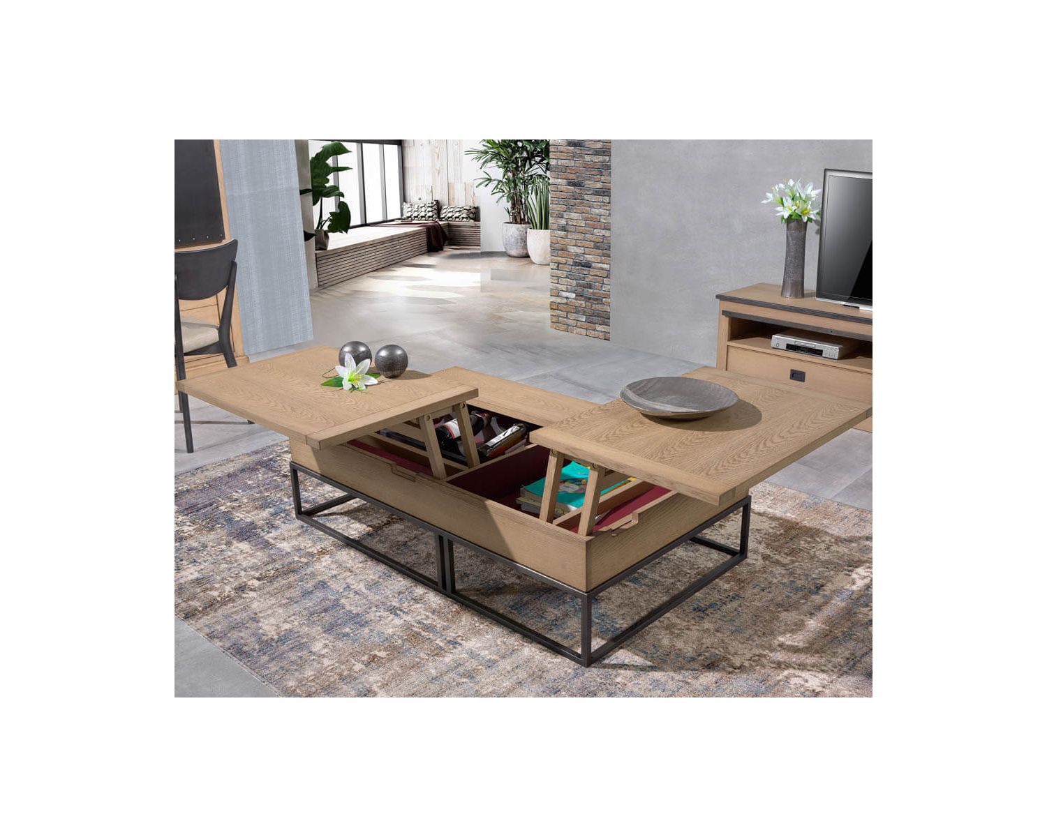 Table basse avec plateaux élévateurs retour droit "San Francisco"