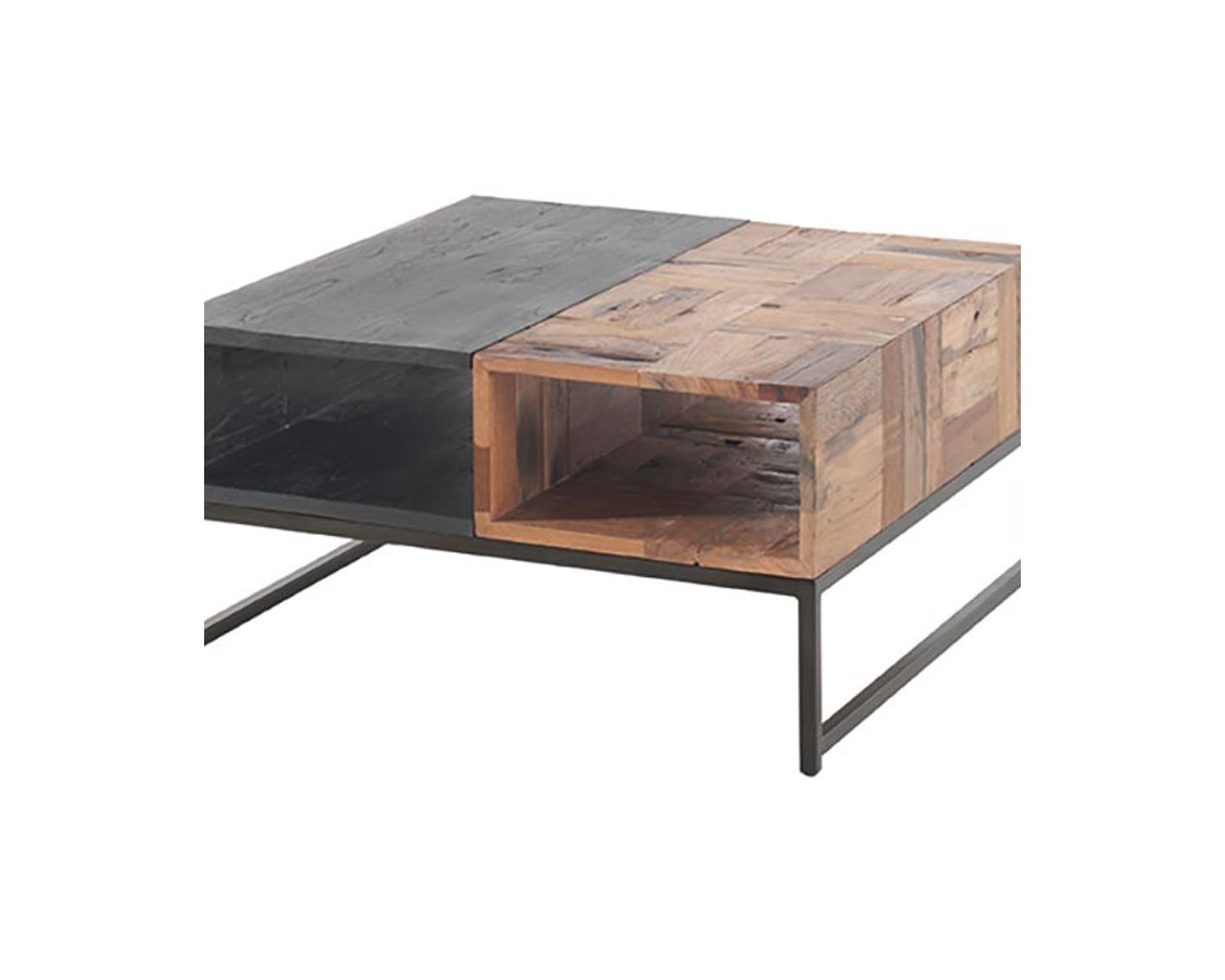 Table basse carré 80x80cm en bois de bateau recyclé et métal "Alma"