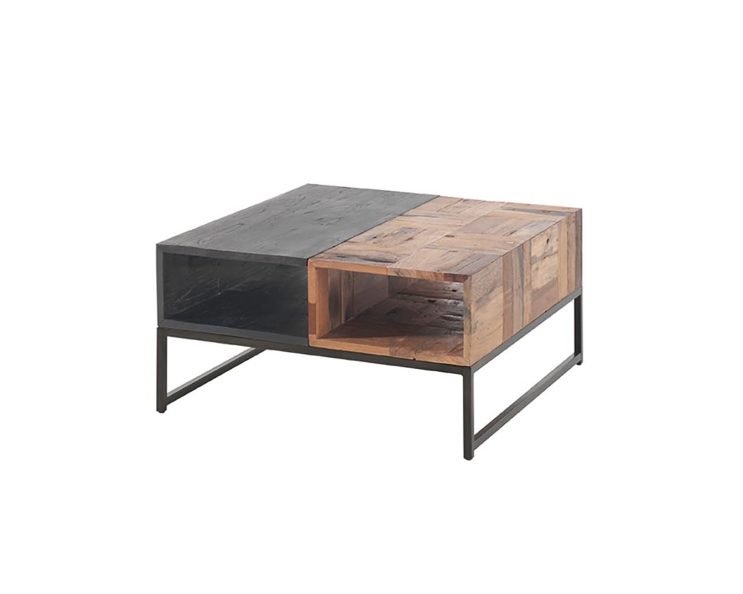 Table basse carré 80x80cm en bois de bateau recyclé et métal "Alma"