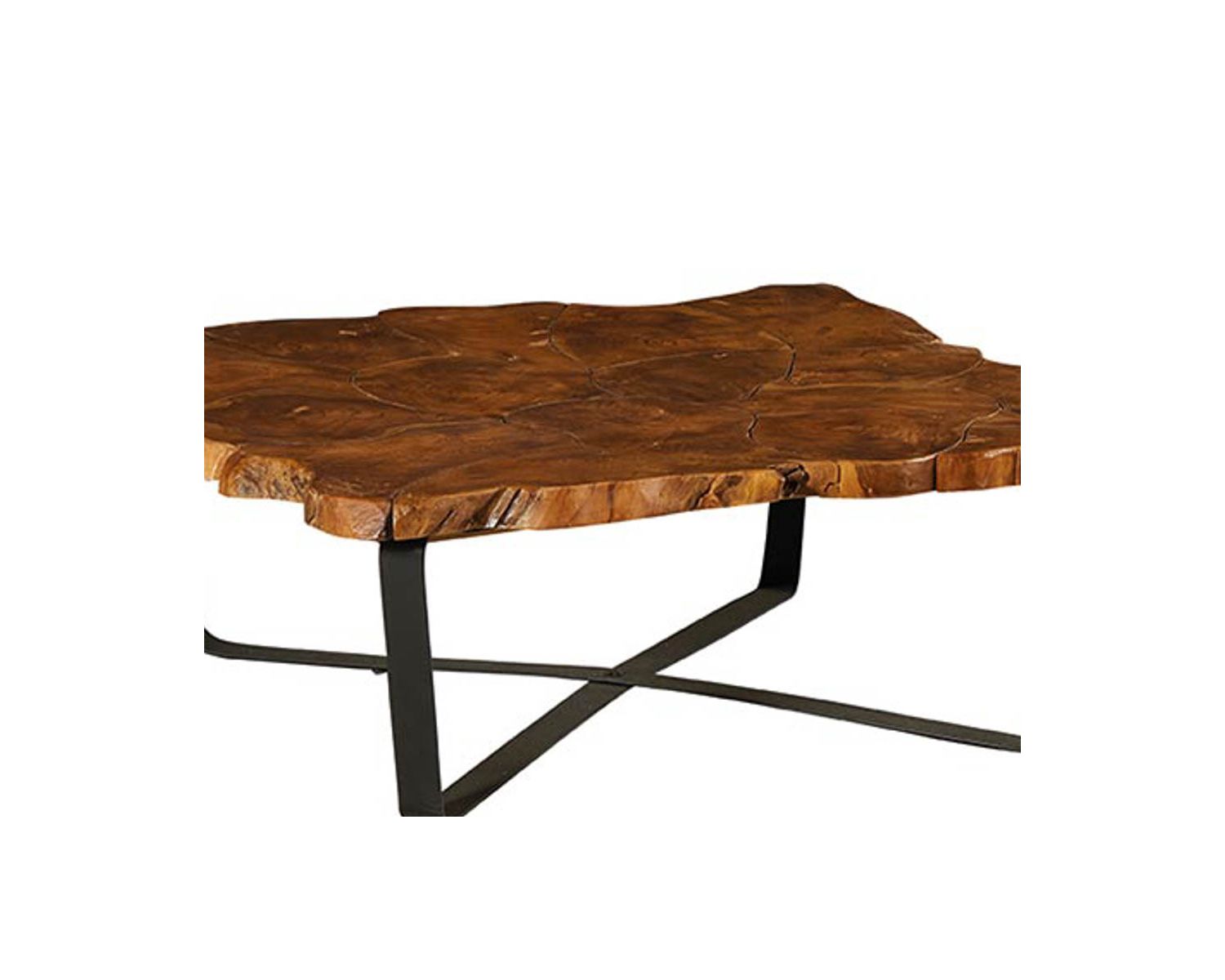 Table basse carrée plateau teck recyclé pieds métal croisés "Palaos"