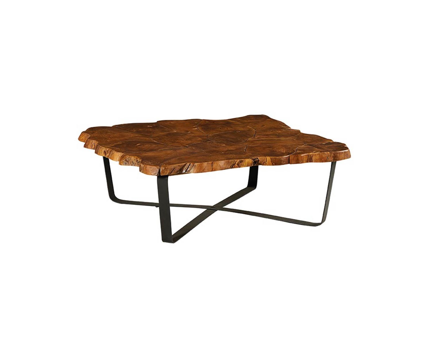 Table basse carrée plateau teck recyclé pieds métal croisés "Palaos"