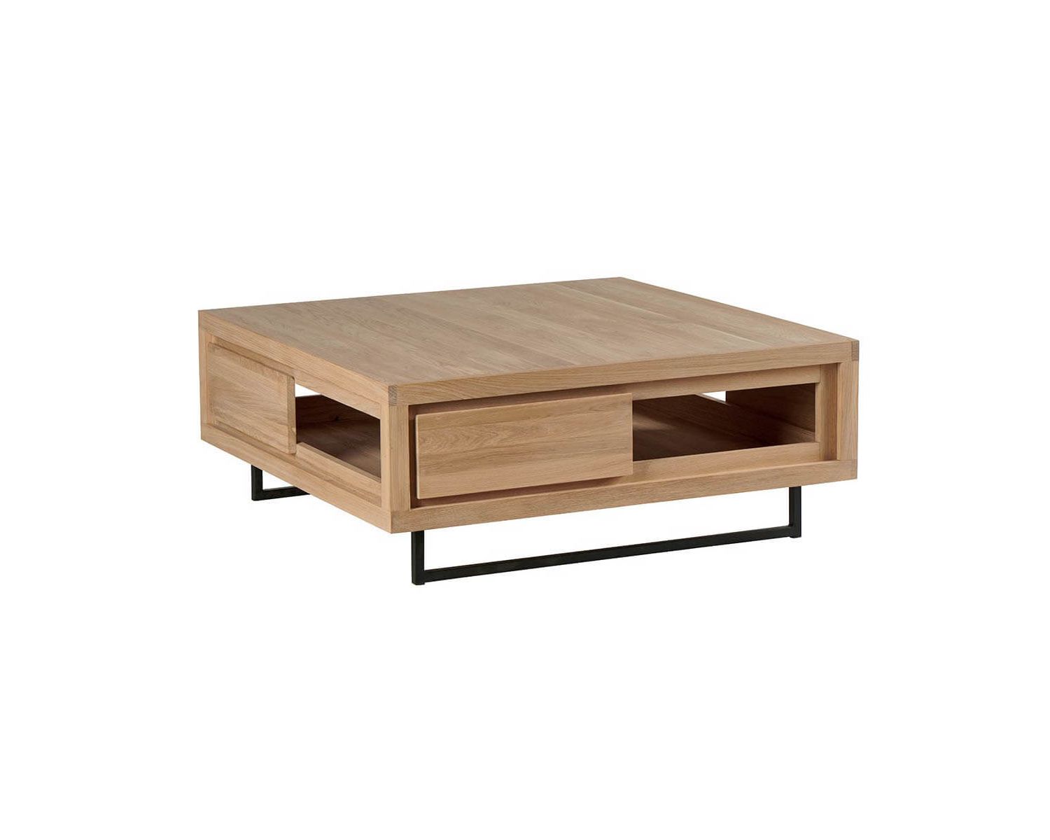 Table basse carrée chêne massif et métal noir « Ripley » 100 x 100cm