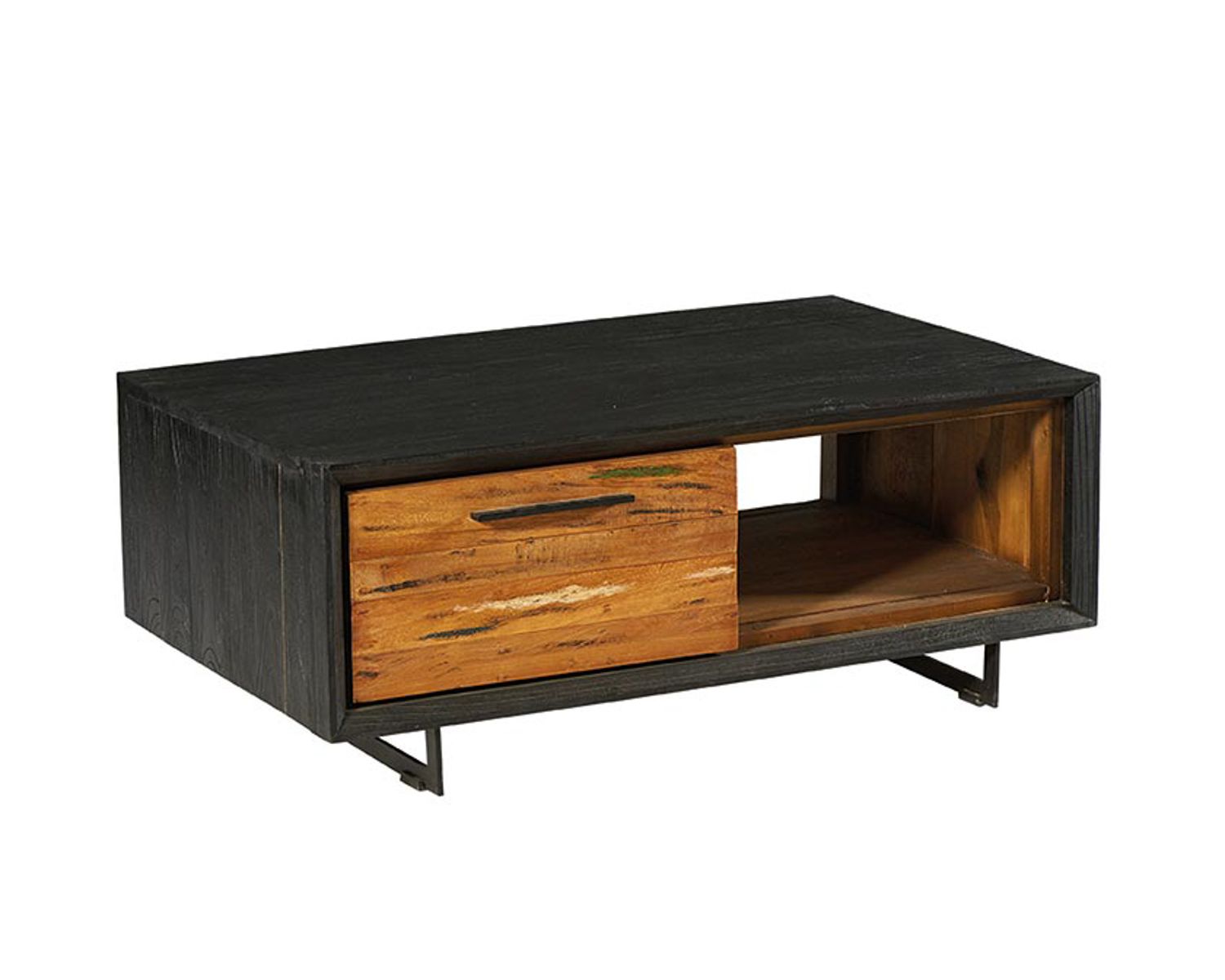 Table basse en bois recyclé teck et métal "Ilowa"