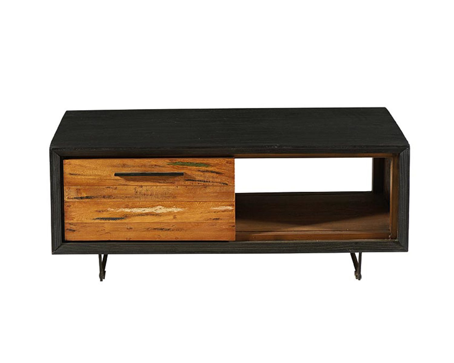 Table basse en bois recyclé teck et métal "Ilowa"