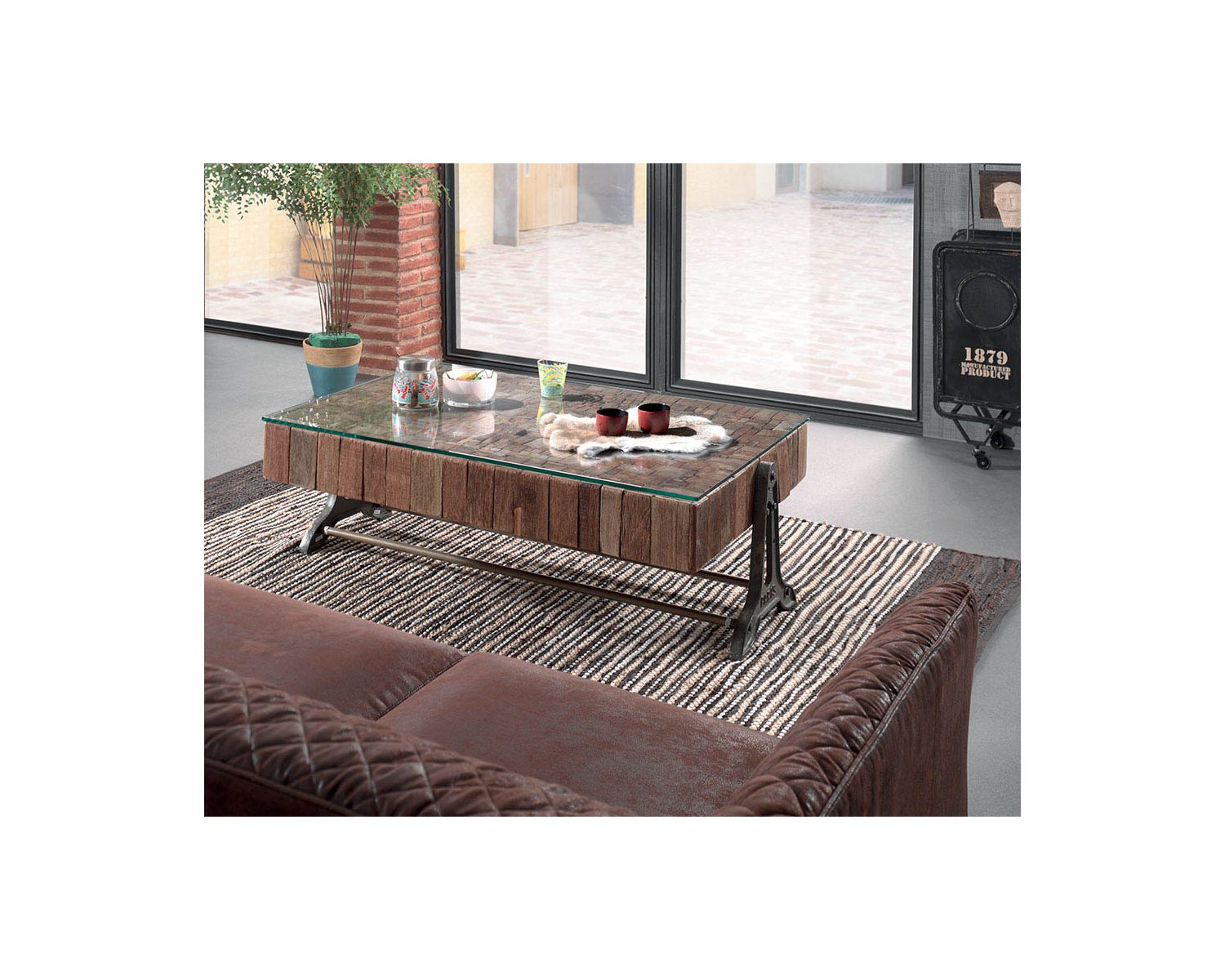 Vitre pour table basse rectangulaire teck "Amki"