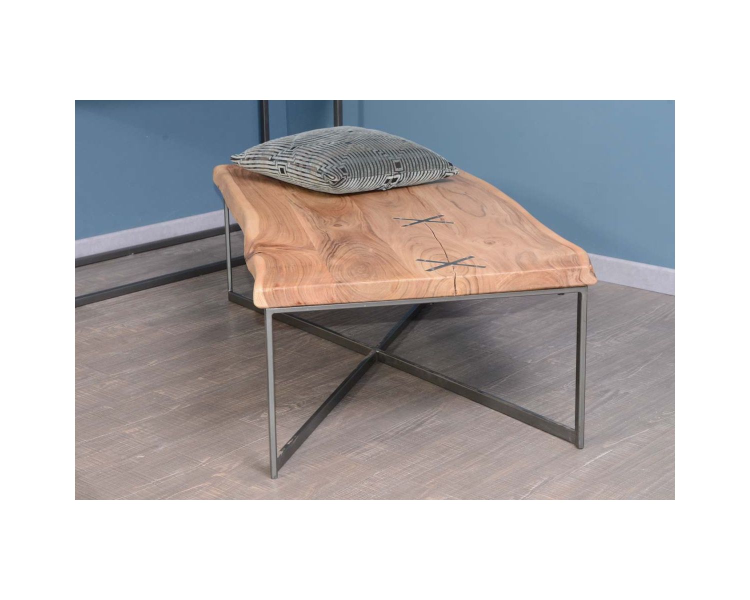 Table basse tronc rectangulaire métal et bois 117 cm "Zen"