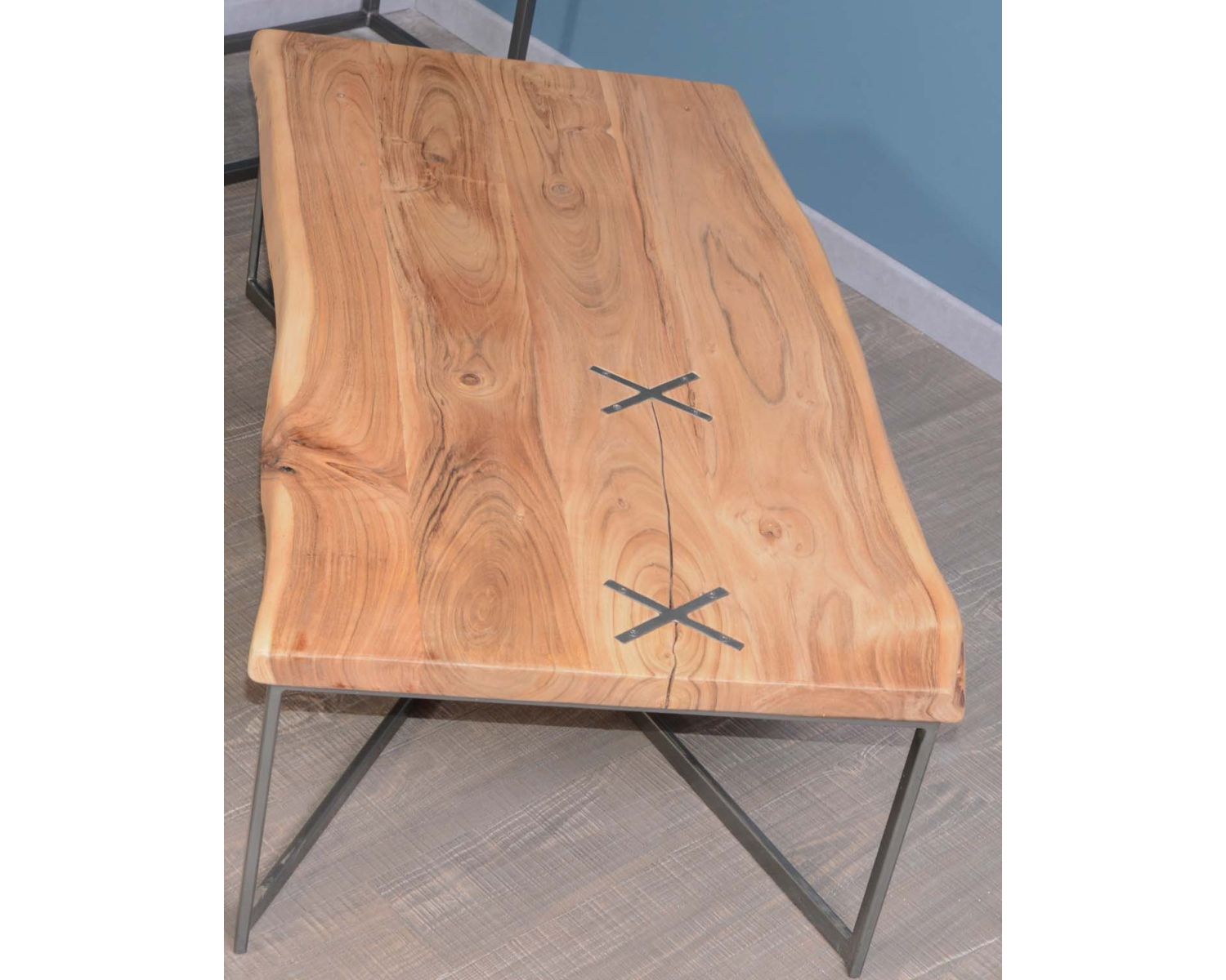 Table basse tronc rectangulaire métal et bois 117 cm "Zen"