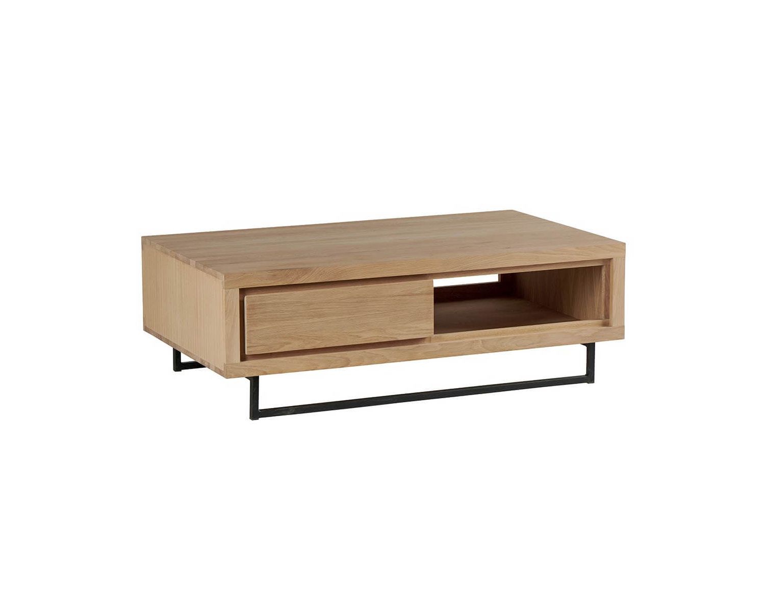 Table basse bois et métal style moderne 1 tiroir 1 niche « Ripley »