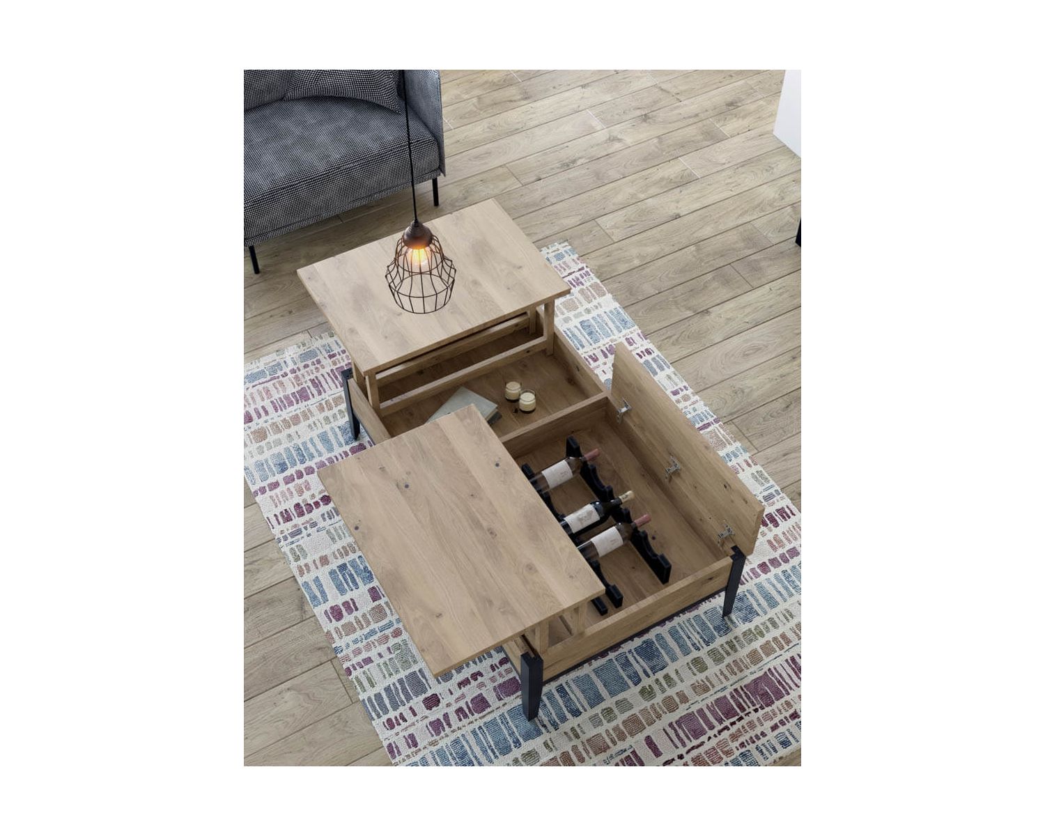 Table de salon moderne avec plateaux élévateurs "Breeze" retour gauche