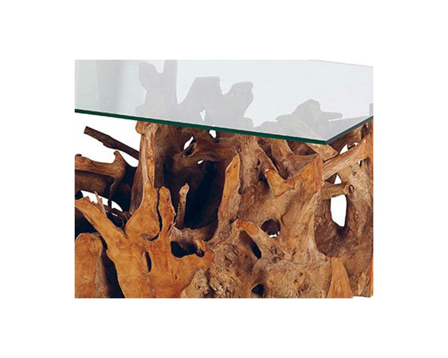 Table basse de jardin avec plateau en verre et pied en teck "Under the sun"