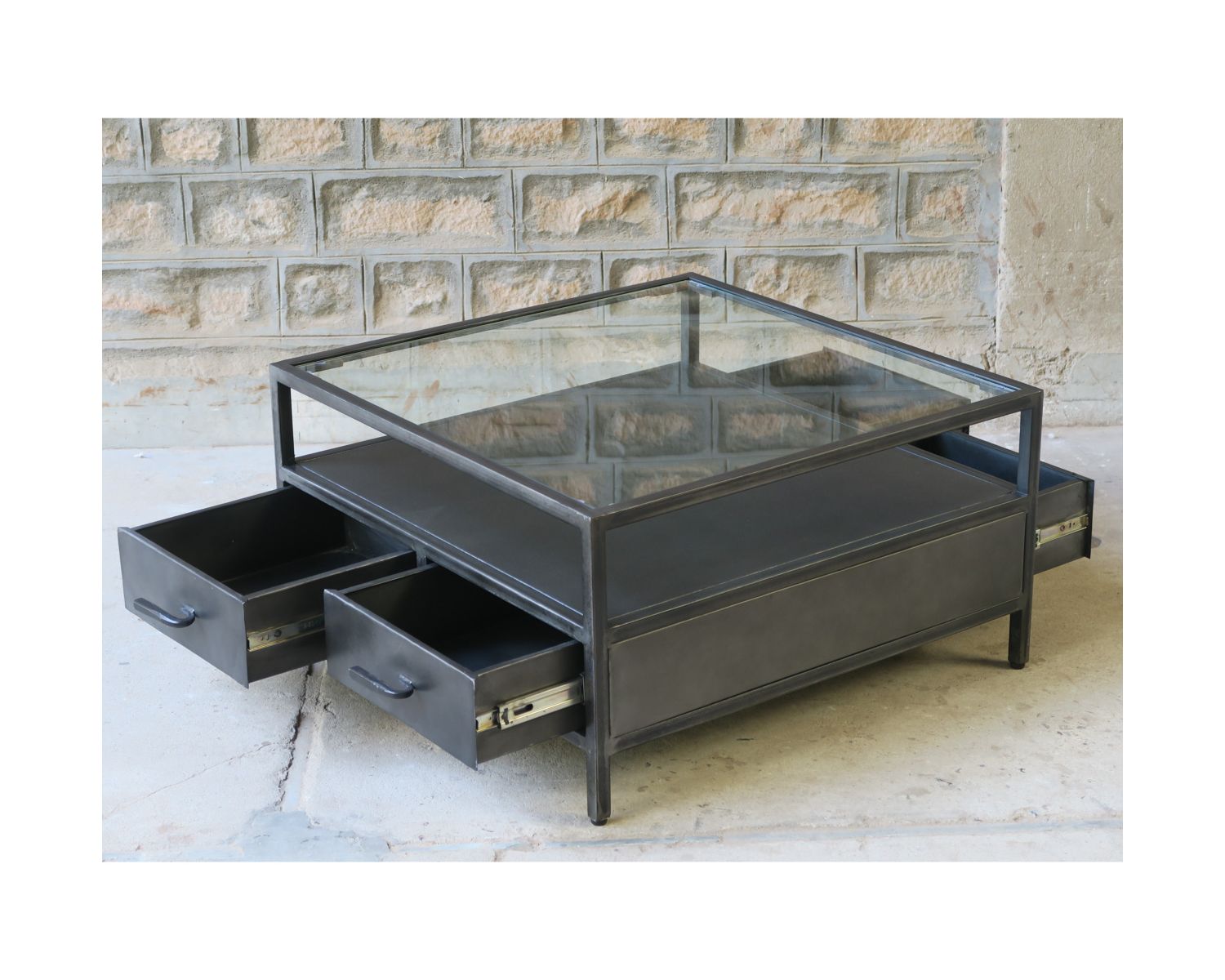 Table basse métal et verre carrée 85 cm "Black Cook"