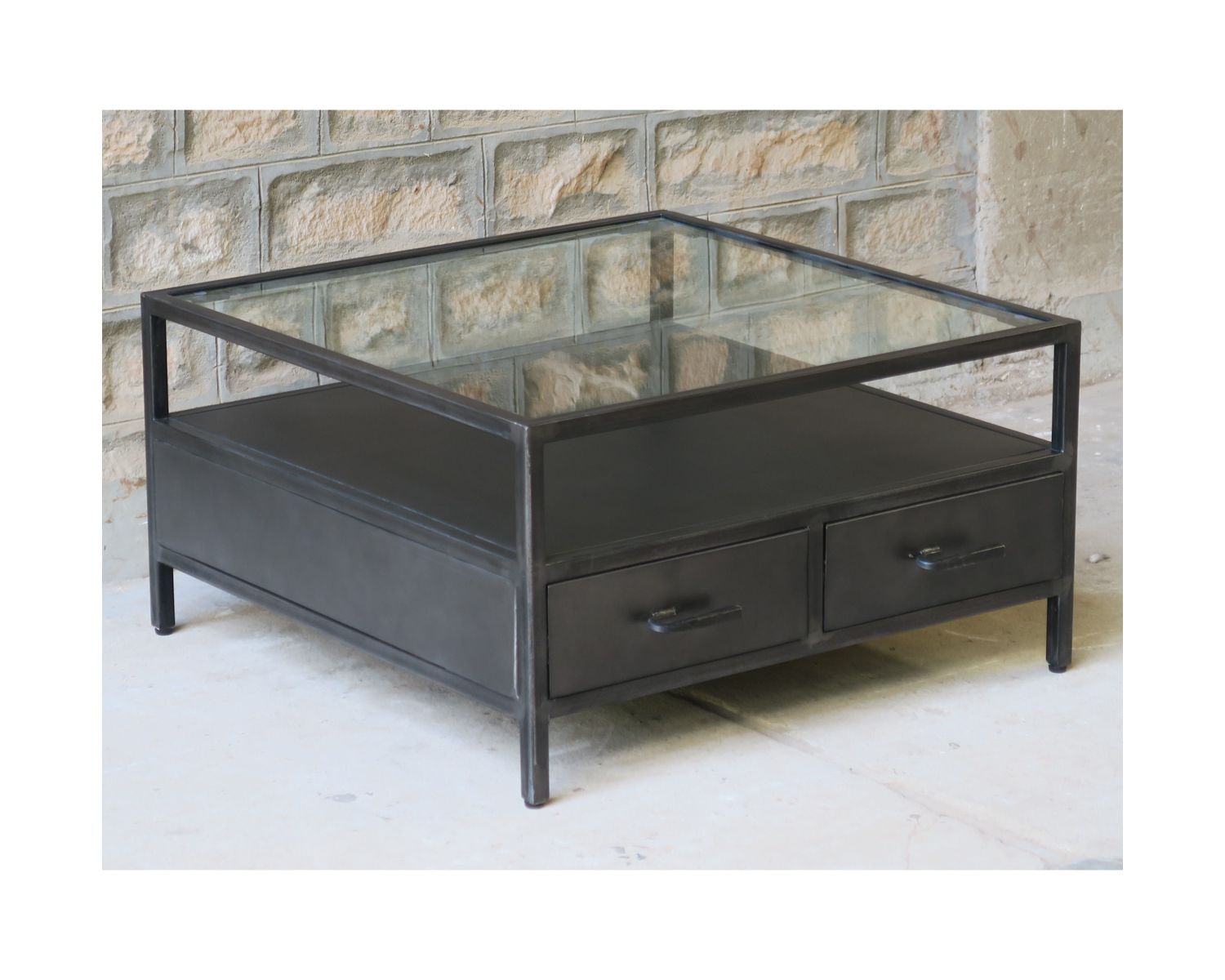 Table basse métal et verre carrée 85 cm "Black Cook"