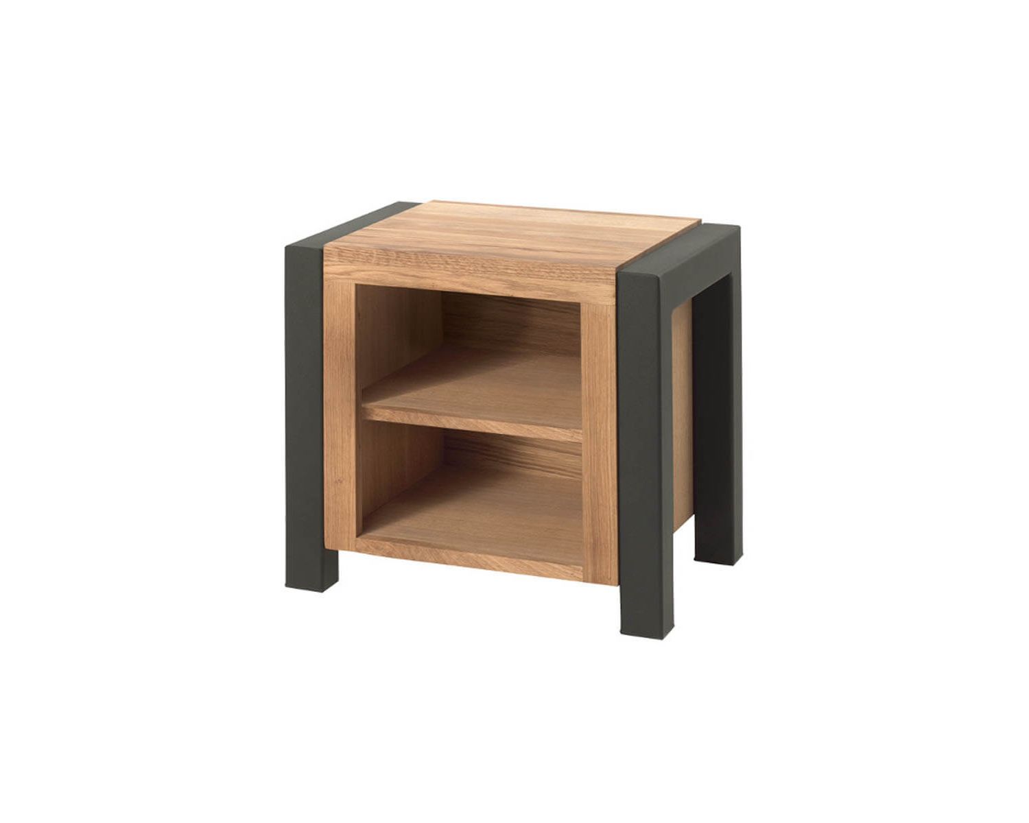 Table de chevet en métal noir et bois massif "Catane"